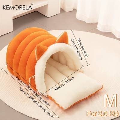 KEMORELA 2025 New Cat Ear Cat Bed Soft, Plush Semi-Enclosed Pet Nest for Ultimate Comfort