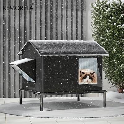 KEMORELA All-Season Outdoor Cat House with Warm Base  Heavy-Duty Insulated Pet Shelter for Year-Round Comfort