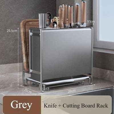 FARIDABIO Stainless Steel Knife Block Organizer with Drain Tray  Durable Multi-Functional Kitchen Storage Rack