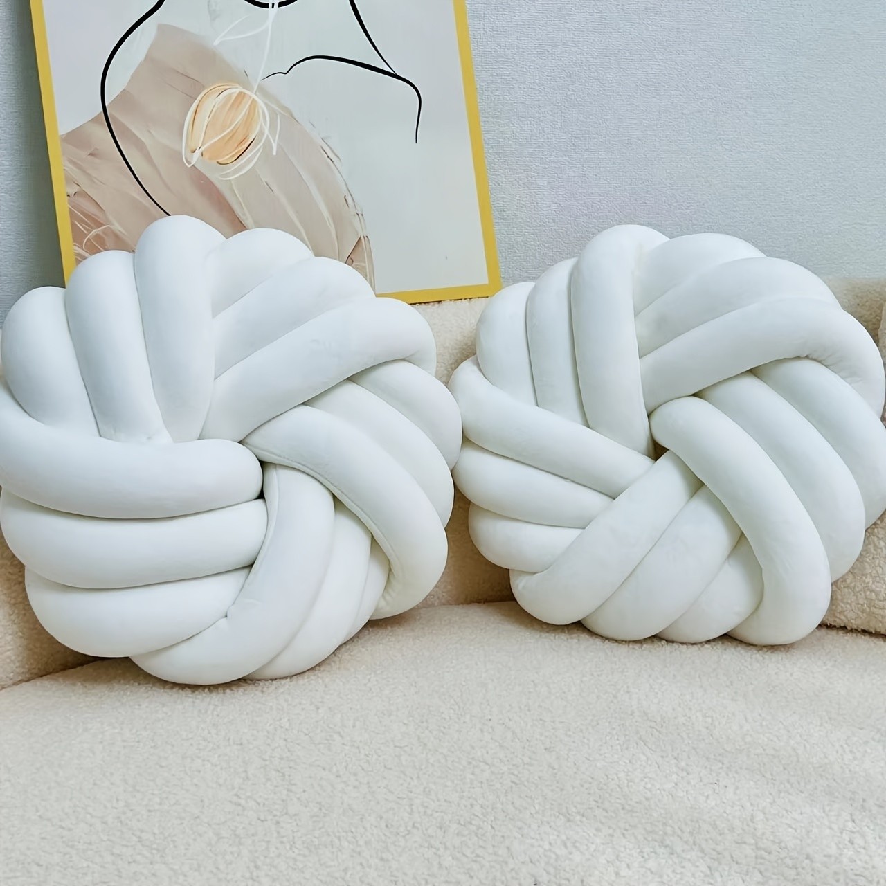YLBKIKR 2pcs Minimalist White Knot Decorative Pillows  Soft Plush Cushions with Tissue Holder for Versatile Home Decor
