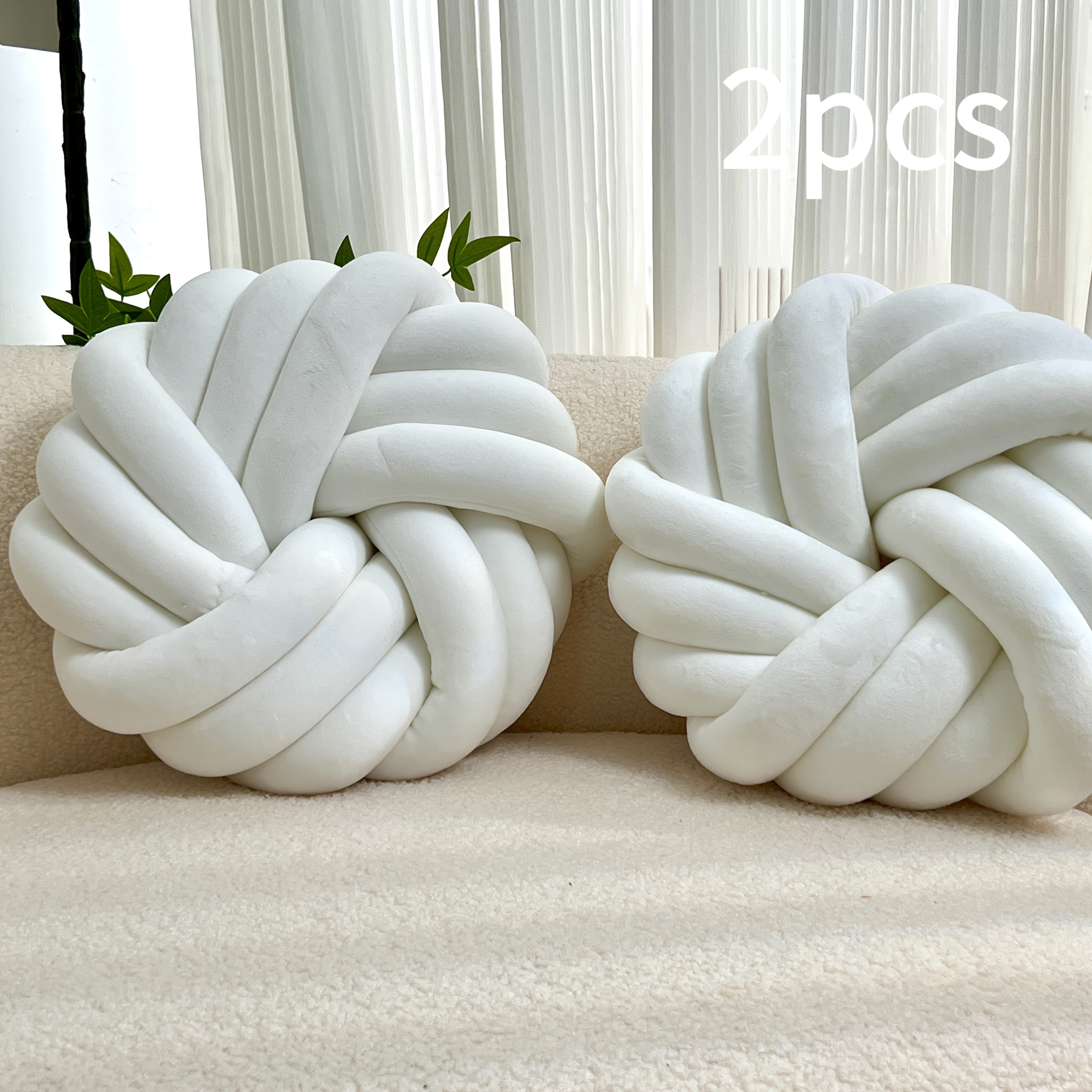 YLBKIKR 2pcs Minimalist White Knot Decorative Pillows  Soft Plush Cushions with Tissue Holder for Versatile Home Decor