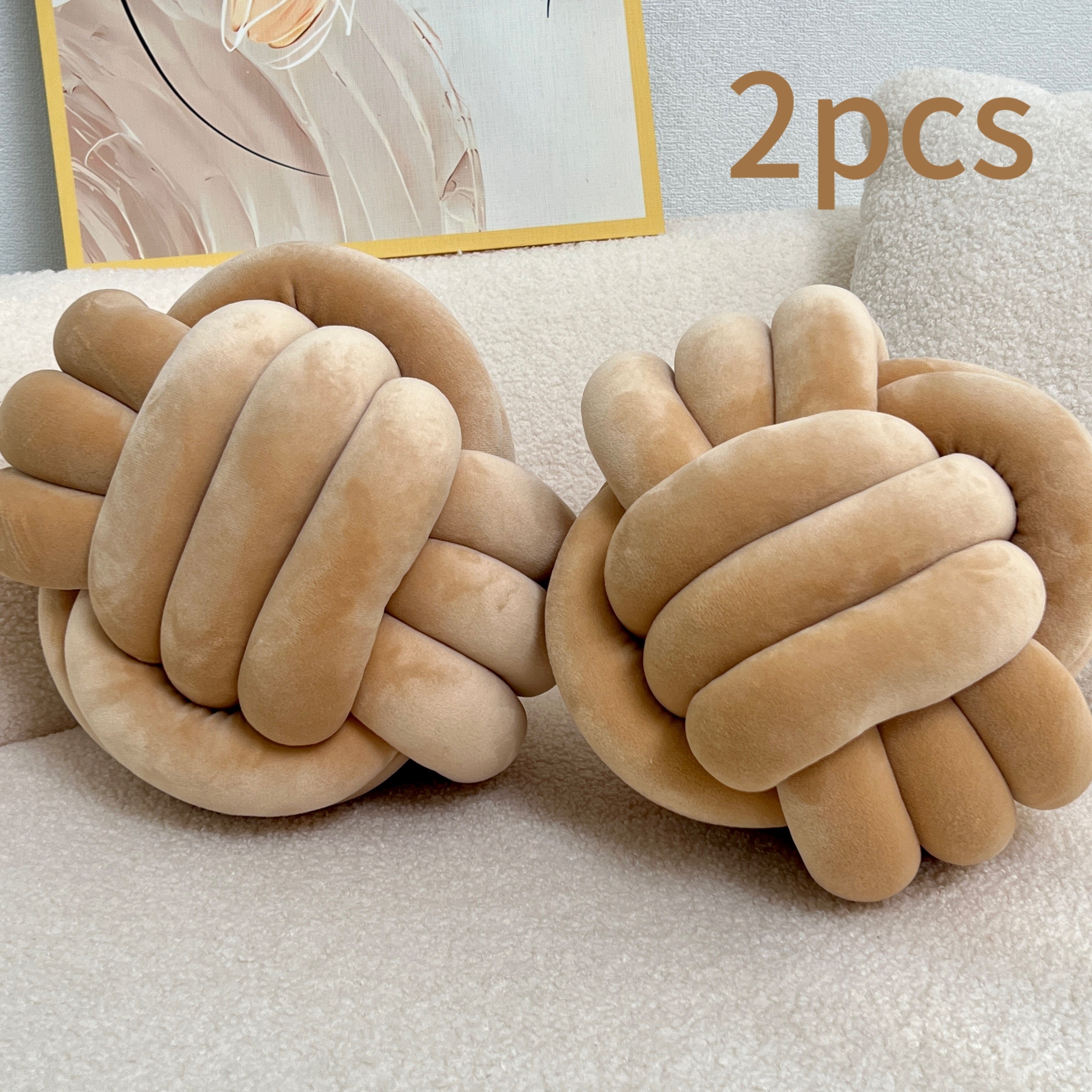 YLBKIKR 2pcs Round Knotted Throw Pillows  Plush Geometric Pattern Cushions for Comfortable and Stylish Home Decor