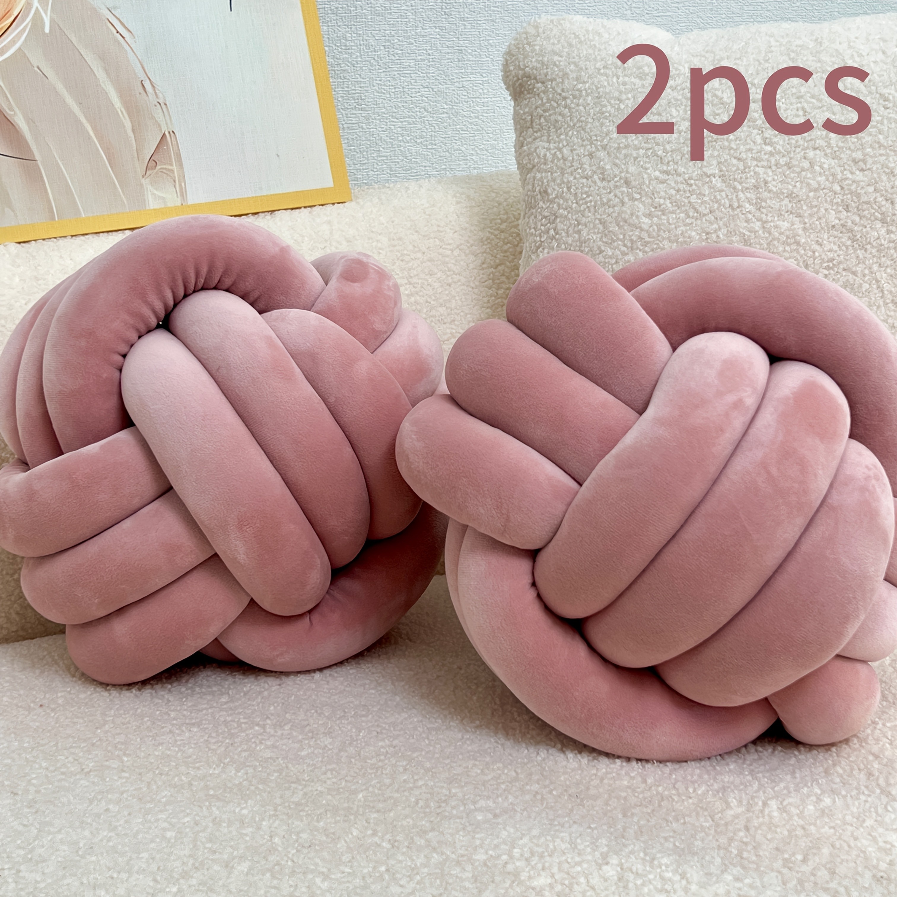 YLBKIKR 2pcs Round Knotted Throw Pillows  Plush Geometric Pattern Cushions for Comfortable and Stylish Home Decor