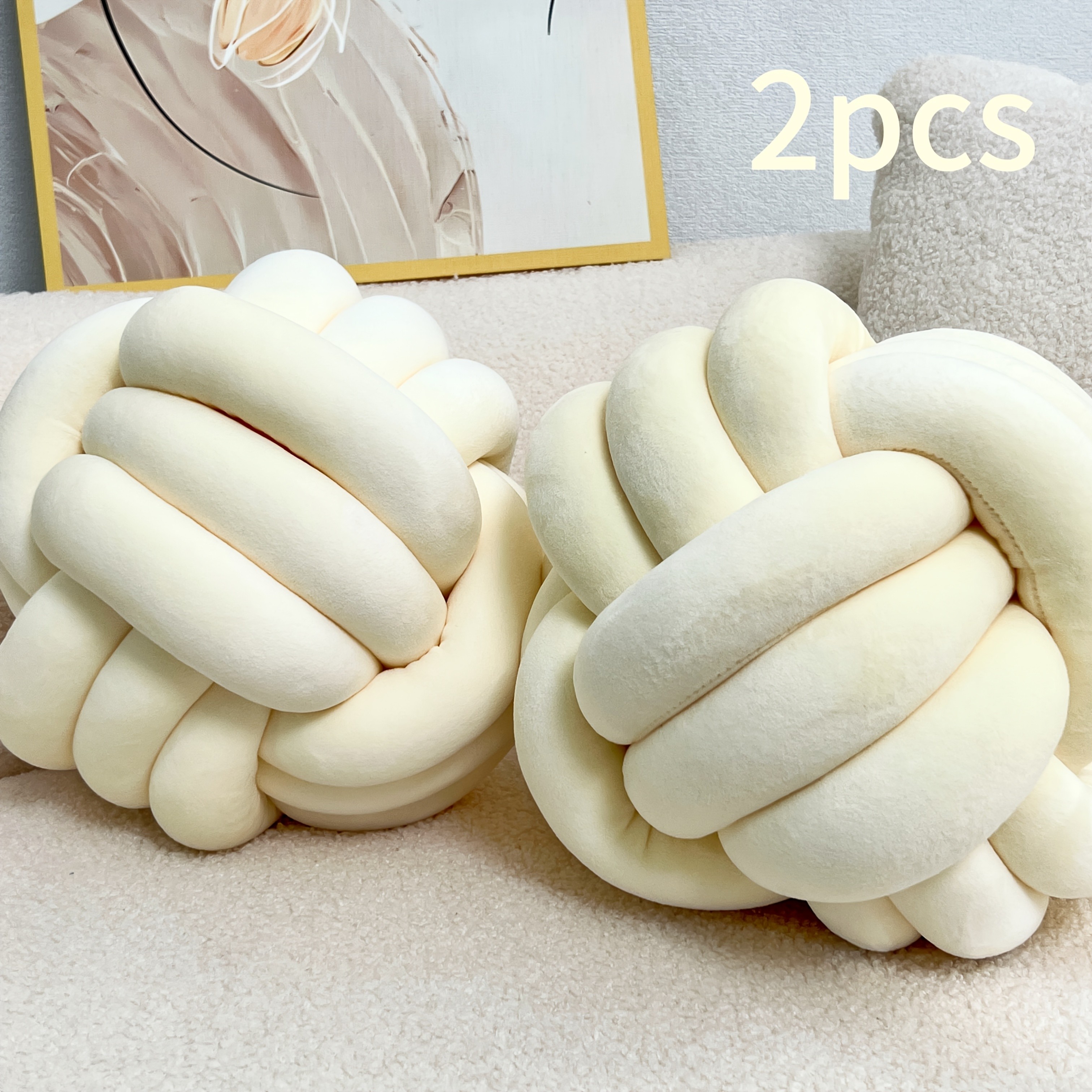 YLBKIKR 2pcs Round Knotted Throw Pillows  Plush Geometric Pattern Cushions for Comfortable and Stylish Home Decor