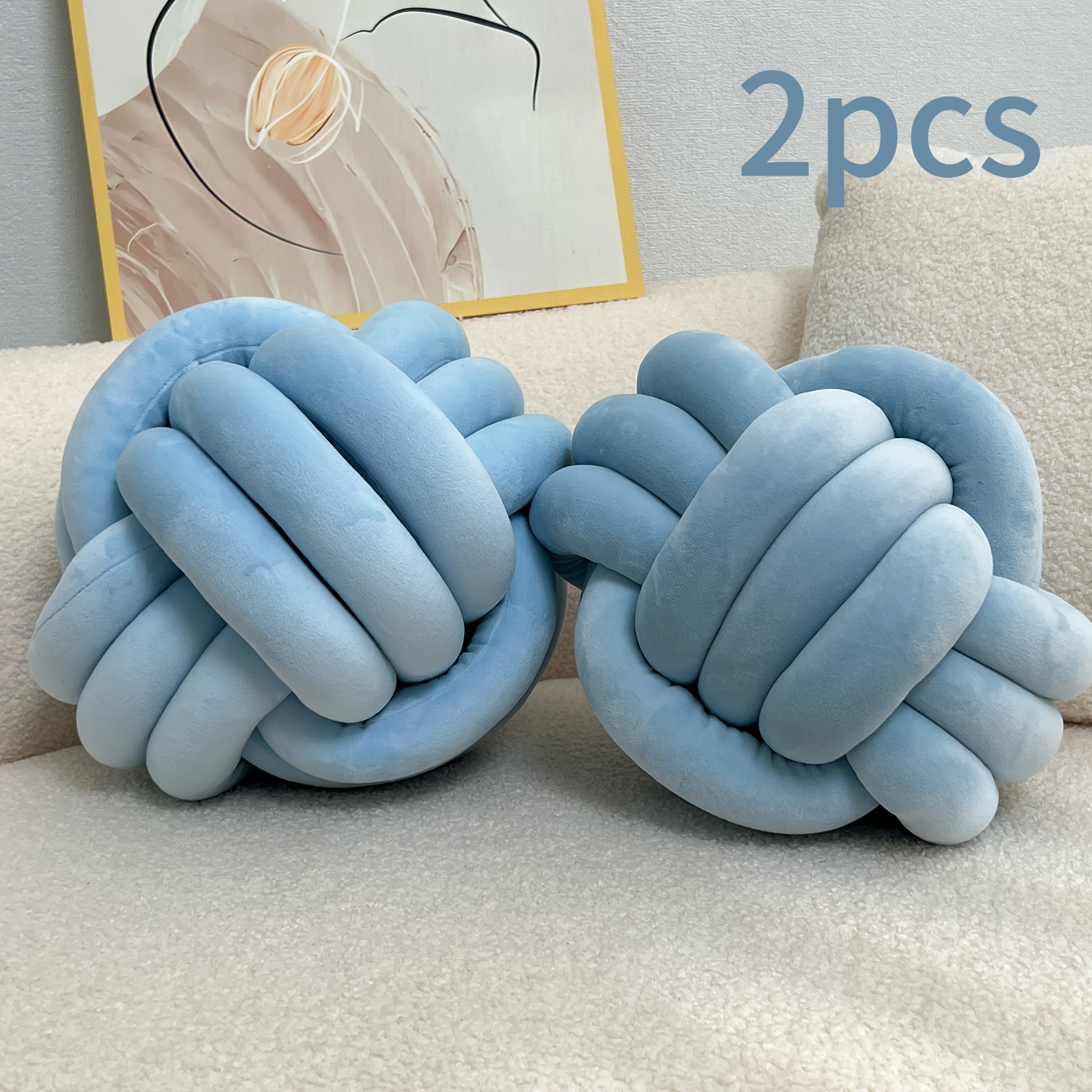 YLBKIKR 2pcs Round Knotted Throw Pillows  Plush Geometric Pattern Cushions for Comfortable and Stylish Home Decor