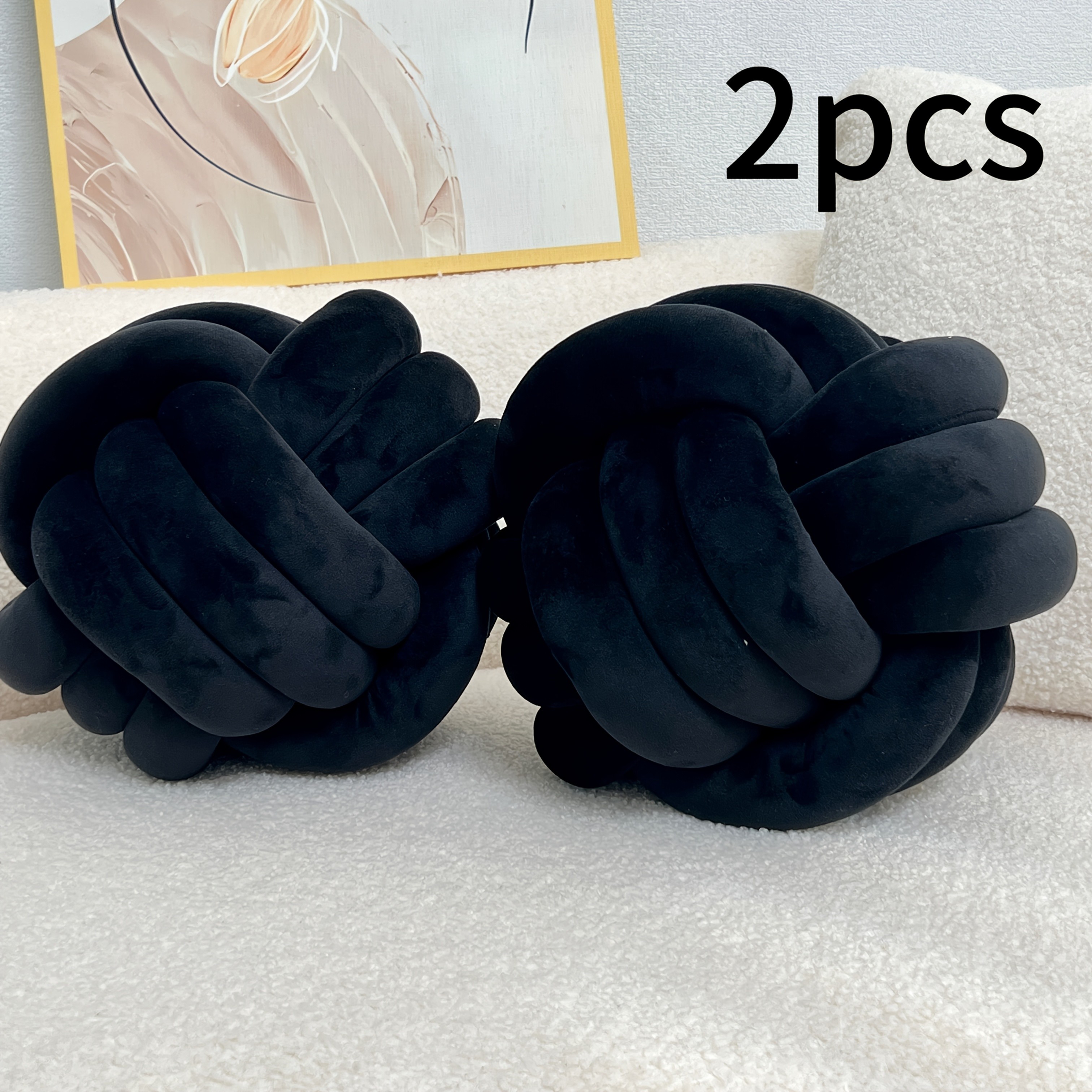 YLBKIKR 2pcs Round Knotted Throw Pillows  Plush Geometric Pattern Cushions for Comfortable and Stylish Home Decor