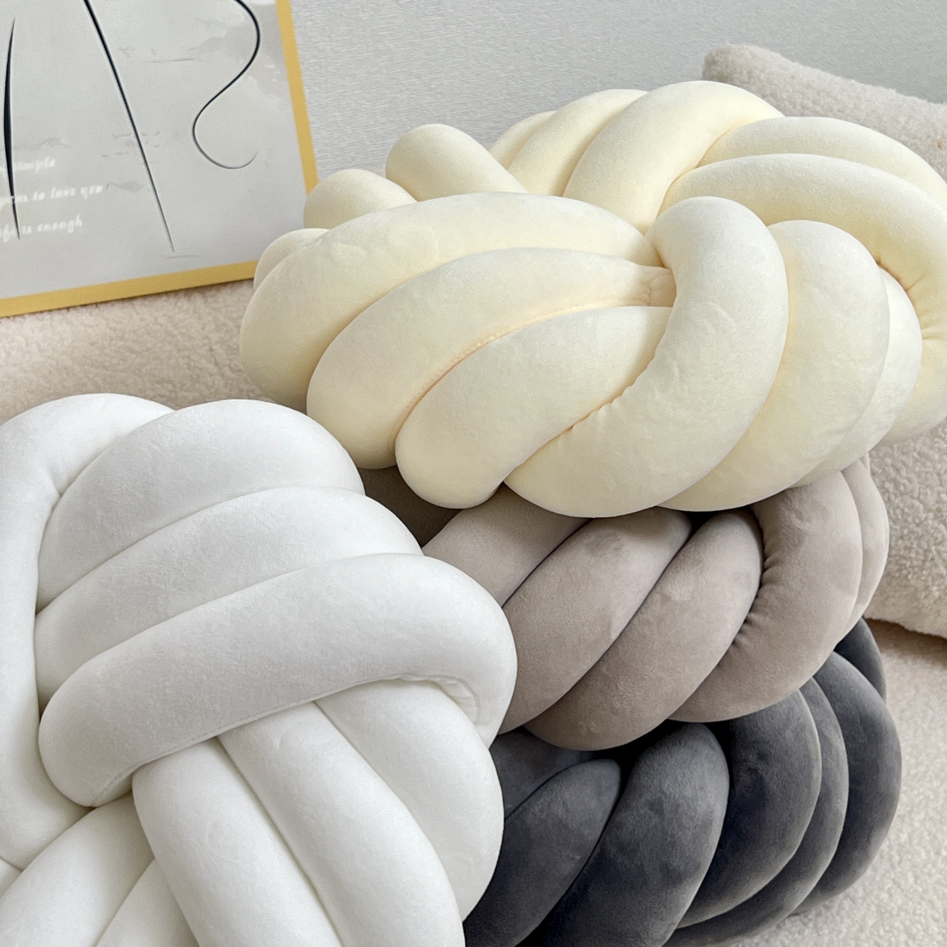 YLBKIKR Handmade Soft Plush Knot Throw Pillow  Multi-Color Modern Minimalist Cushion for Sofa, Bed, and Chair Accent