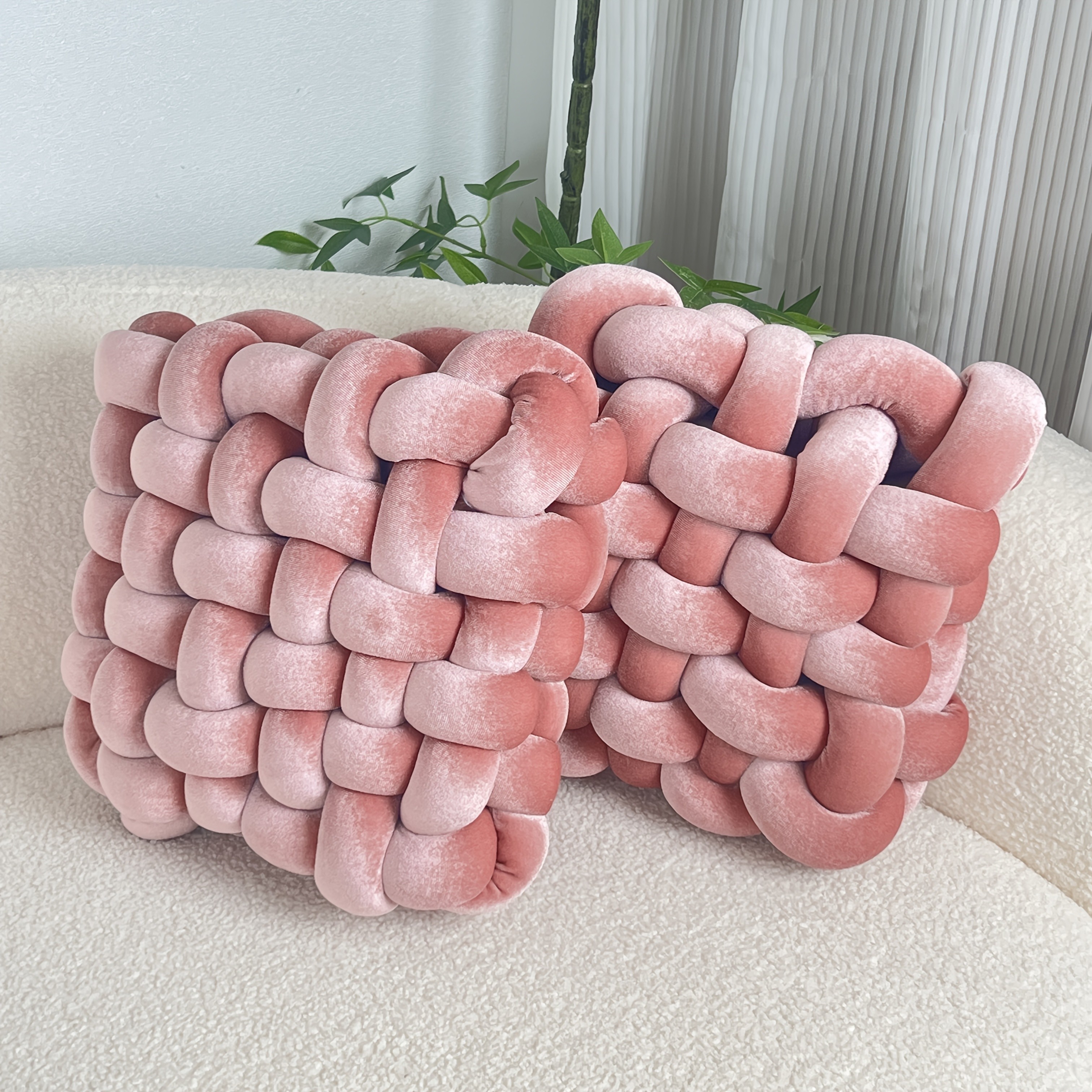 YLBKIKR 2pcs Set of Golden Velvet Hand-Knotted Square Decorative Pillows  Luxurious Cushions for Sofa, Bed, and Office Decor