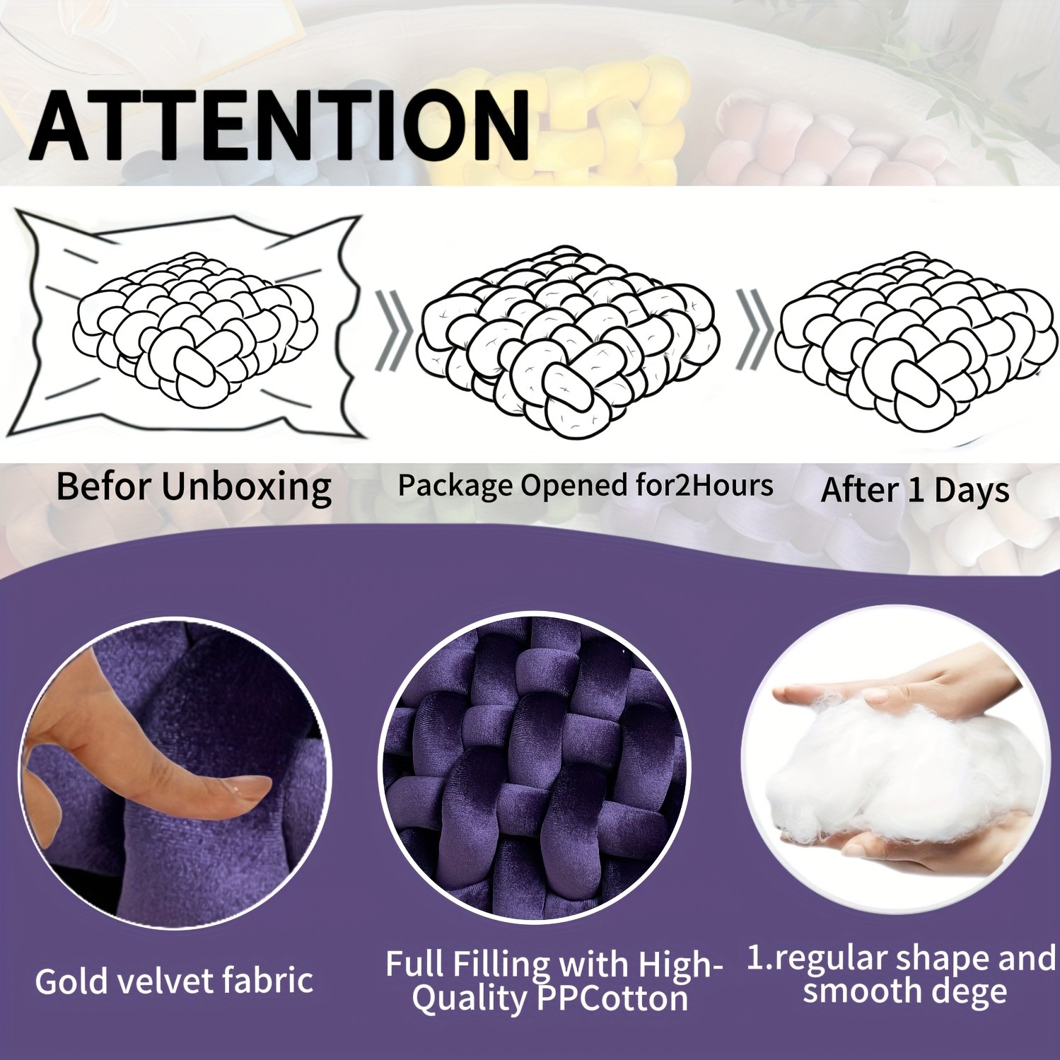 YLBKIKR 2pcs Set of Golden Velvet Hand-Knotted Square Decorative Pillows  Luxurious Cushions for Sofa, Bed, and Office Decor