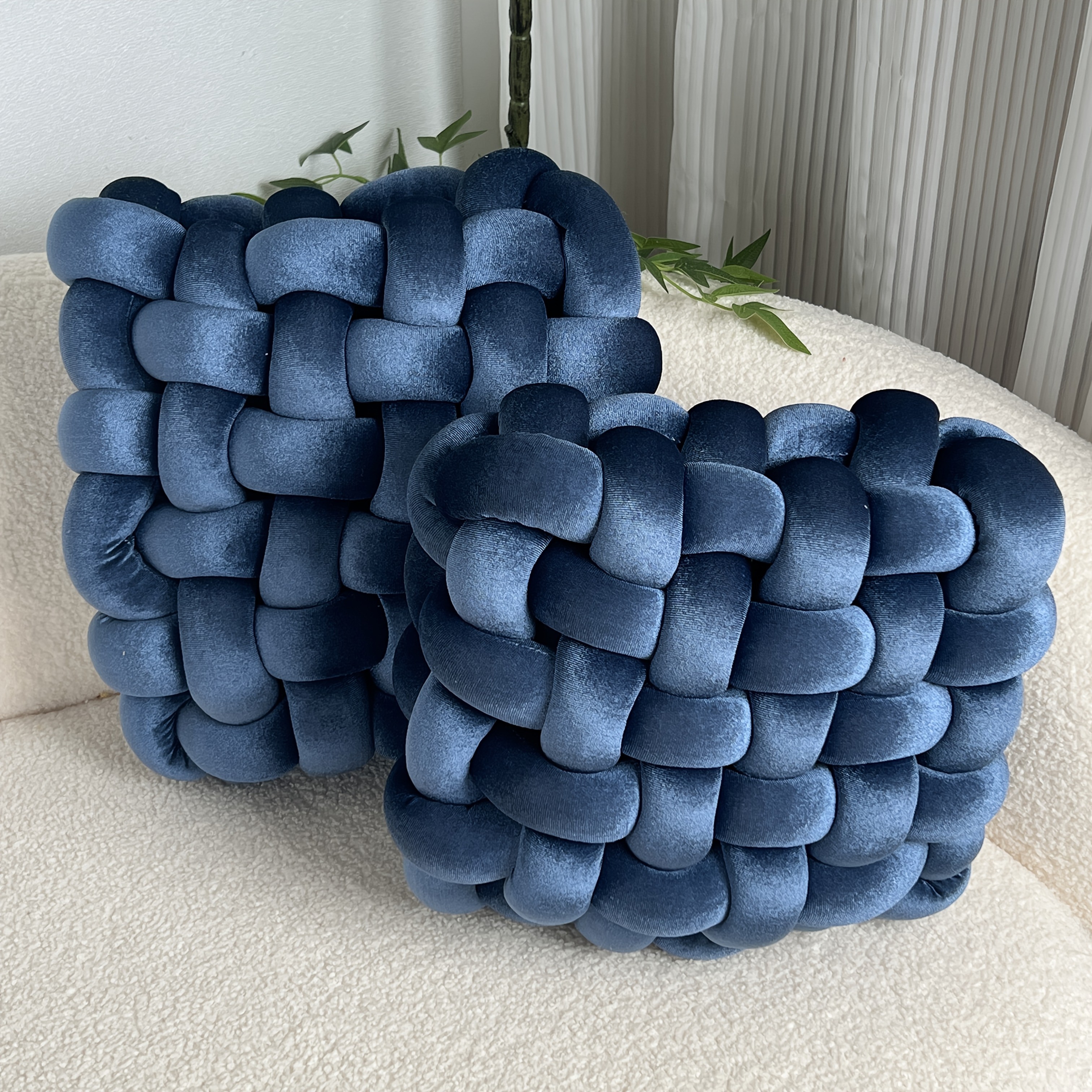 YLBKIKR 2pcs Set of Golden Velvet Hand-Knotted Square Decorative Pillows  Luxurious Cushions for Sofa, Bed, and Office Decor