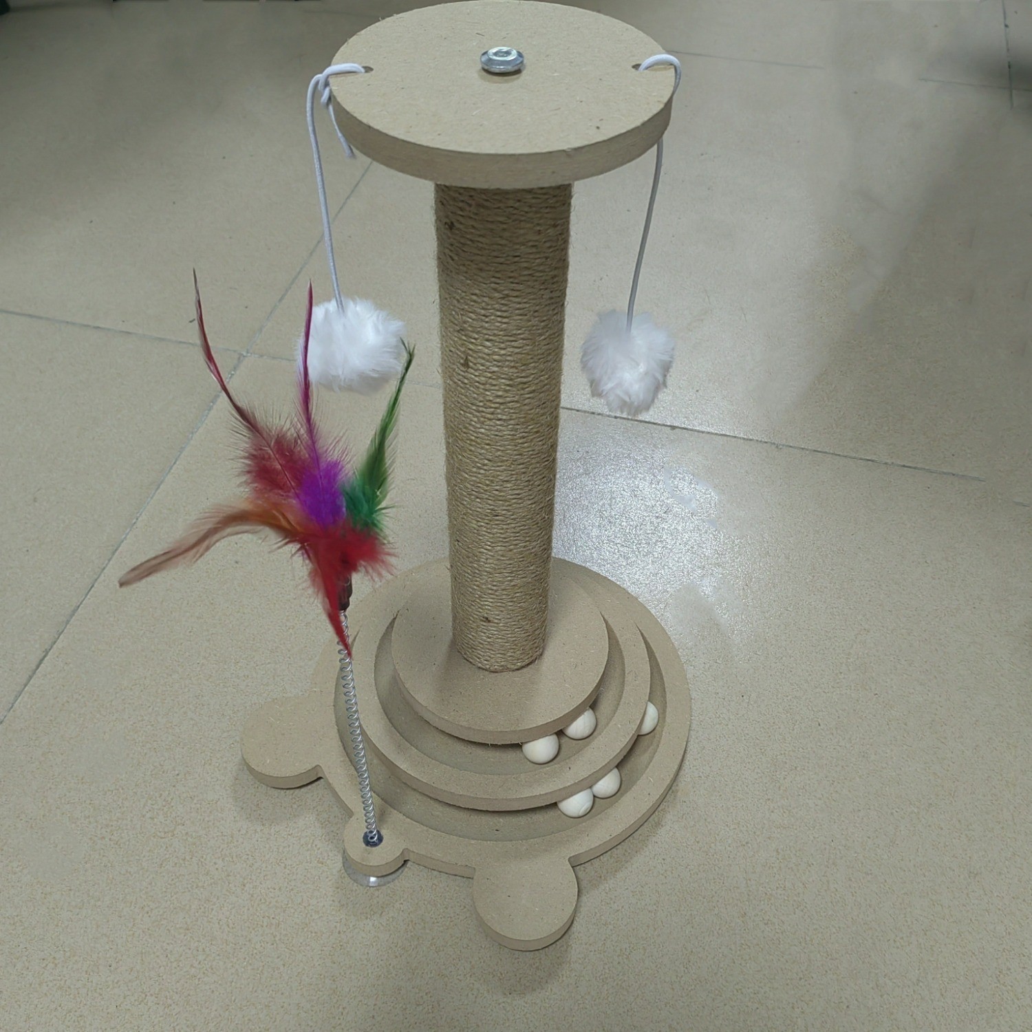 HAOZCL Interactive Cat Scratching Post Tower Durable, Multi-Functional Scratch Board with Ball Track and Hanging Toys for Endless Fun