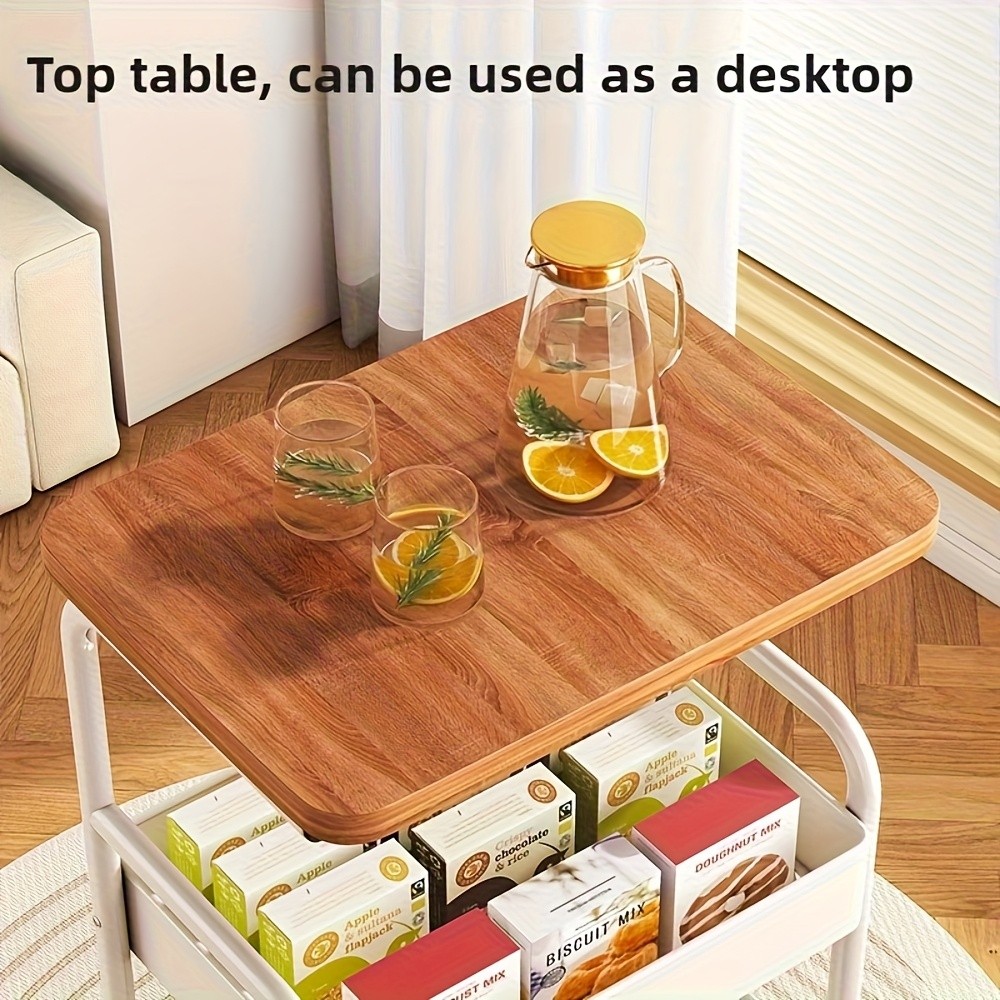 HAOZCL 3-Tier Rolling Cart with Tabletop Durable Carbon Steel Frame for Easy Mobility and Versatile Storage