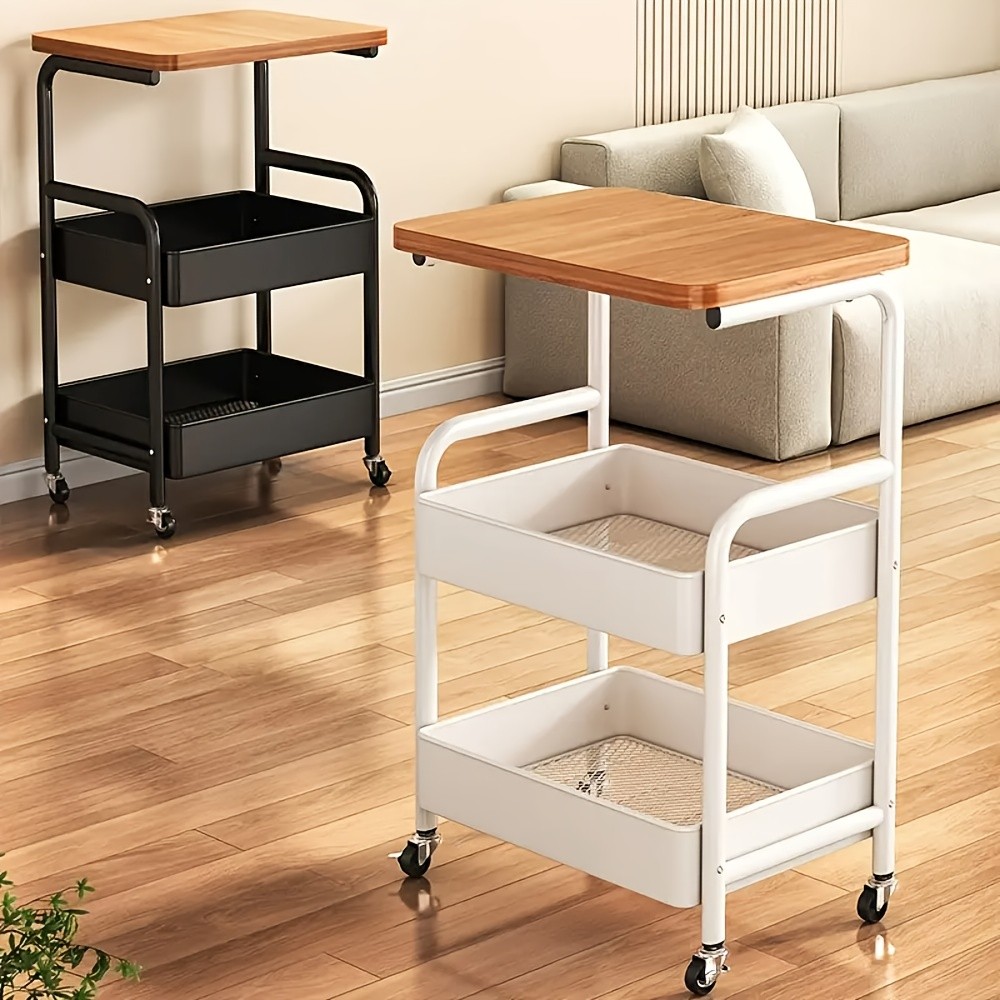 HAOZCL 3-Tier Rolling Cart with Tabletop Durable Carbon Steel Frame for Easy Mobility and Versatile Storage