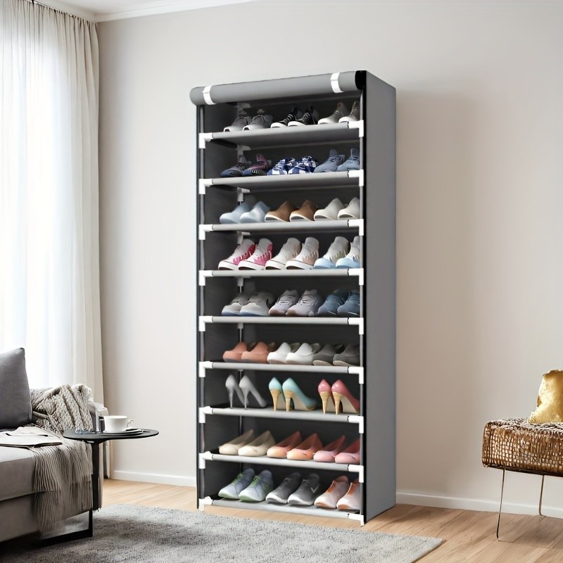 HAOZCL 10-Tier Metal Shoe Rack with Dustproof Cover Large Capacity Organizer for Entryway, Home, and Dorm Storage