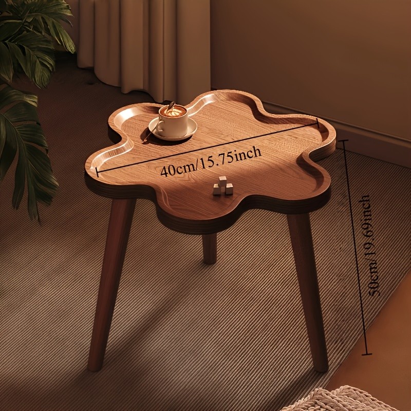 HAOZCL Round Side Table with Storage Rack Vintage Hardwood Coffee Table with Geometric Pattern Top for Living Room, Bedroom, and Balcony