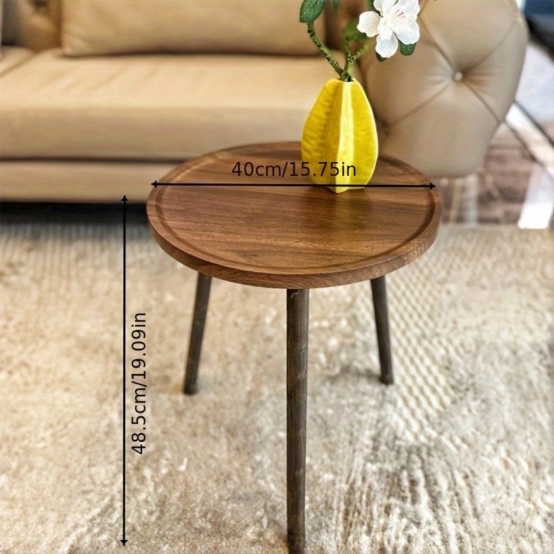 HAOZCL Round Side Table with Storage Rack Vintage Hardwood Coffee Table with Geometric Pattern Top for Living Room, Bedroom, and Balcony