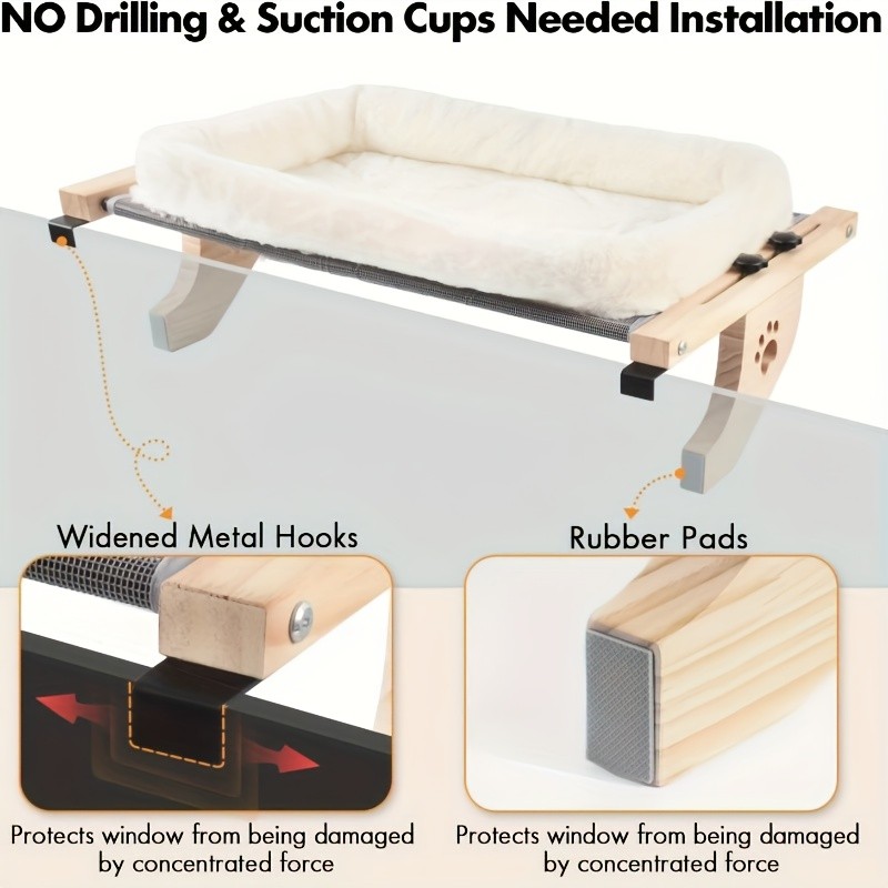 HAOZCL Cozy Cat Hammock Bed with Paw Print Design  Soft Plush Lining and Sturdy Wooden Frame for Indoor Cats to Sunbathe and Relax