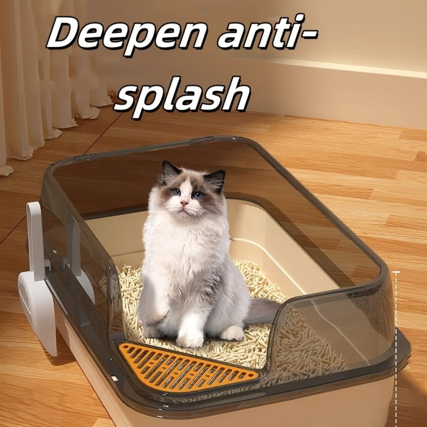 HAOZCL Extra Large Half-Closed Litter Box with High Fence and Cleaning Spoon  Spacious, Splash-Proof Design for Multi-Cat Homes and Easy Maintenance