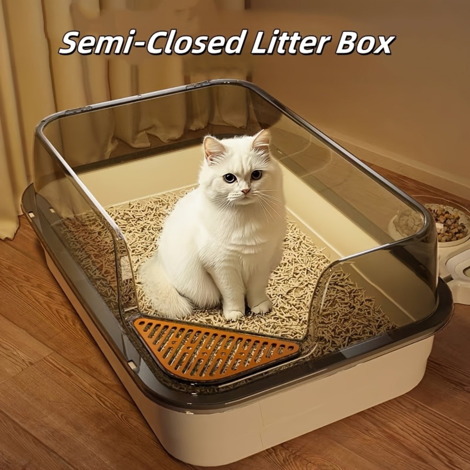 HAOZCL Extra Large Half-Closed Litter Box with High Fence and Cleaning Spoon  Spacious, Splash-Proof Design for Multi-Cat Homes and Easy Maintenance