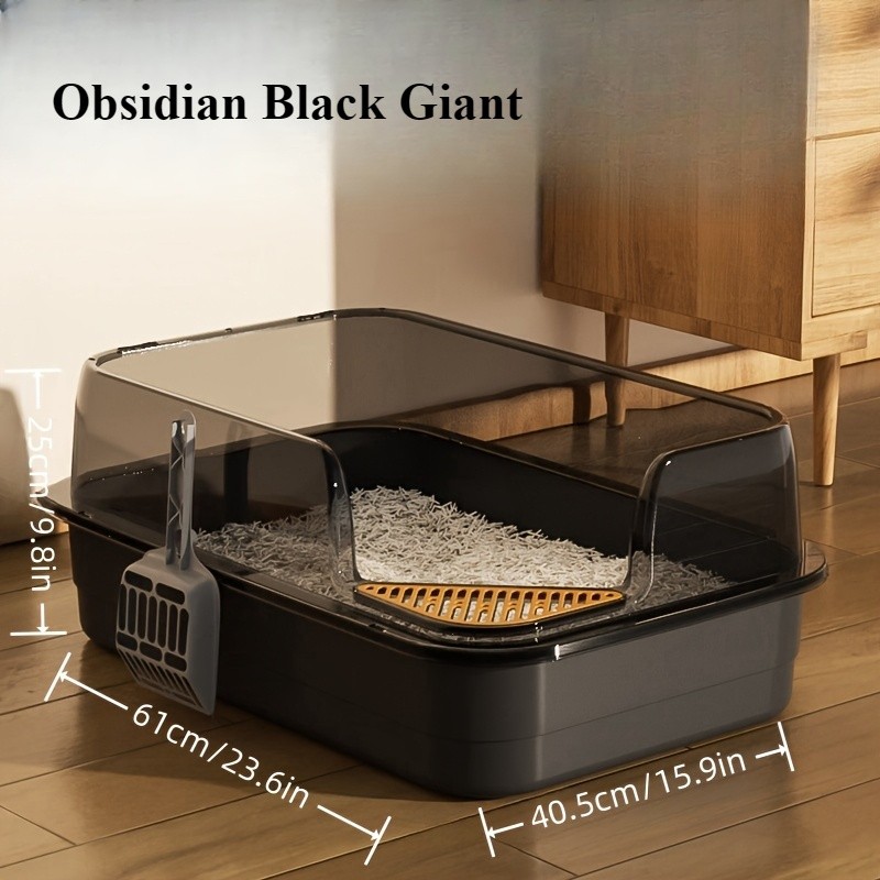 HAOZCL Extra Large Half-Closed Litter Box with High Fence and Cleaning Spoon  Spacious, Splash-Proof Design for Multi-Cat Homes and Easy Maintenance