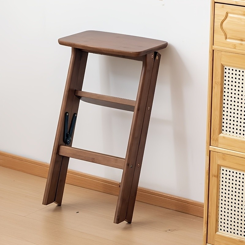 HAOZCL Multi-Functional 3-Tier Folding Step Stool Portable Ladder with Natural Finish for Home, Office, and Outdoor Use