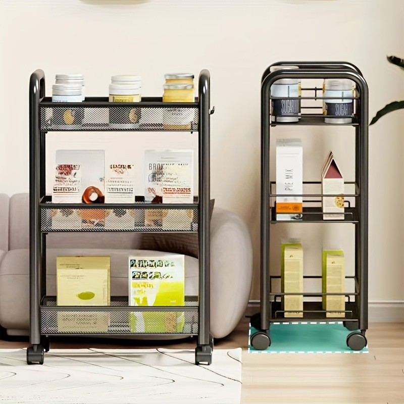 HAOZCL Mesh Rolling Wire Multifunctional Cart  3-Layer Metal Storage Cart with Lockable Wheels for Home, Office, and Kitchen Use