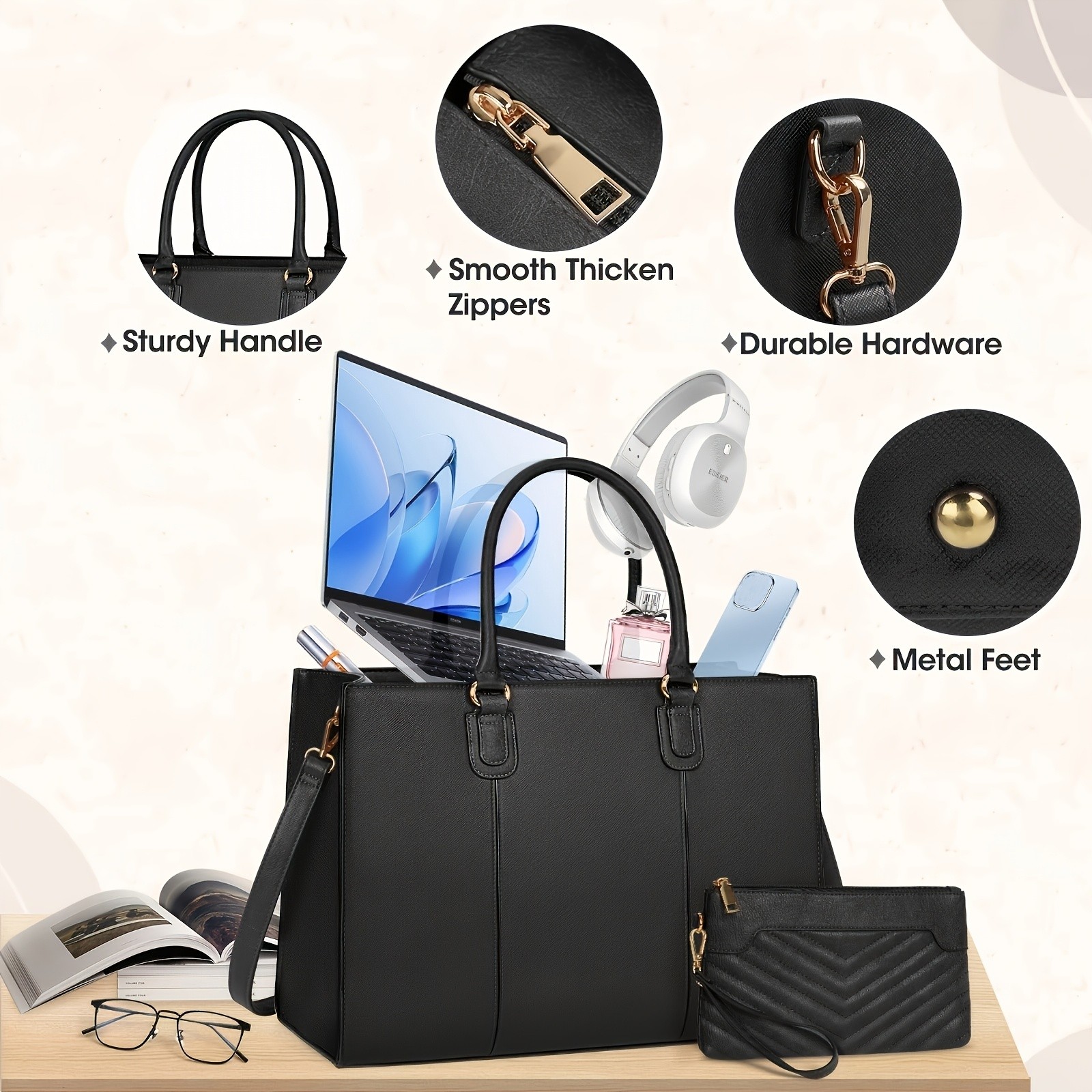NEWHEY Womens 39.62 cm Laptop Tote Bag  Minimalist Style, Lightweight, and Professional for Office & Travel