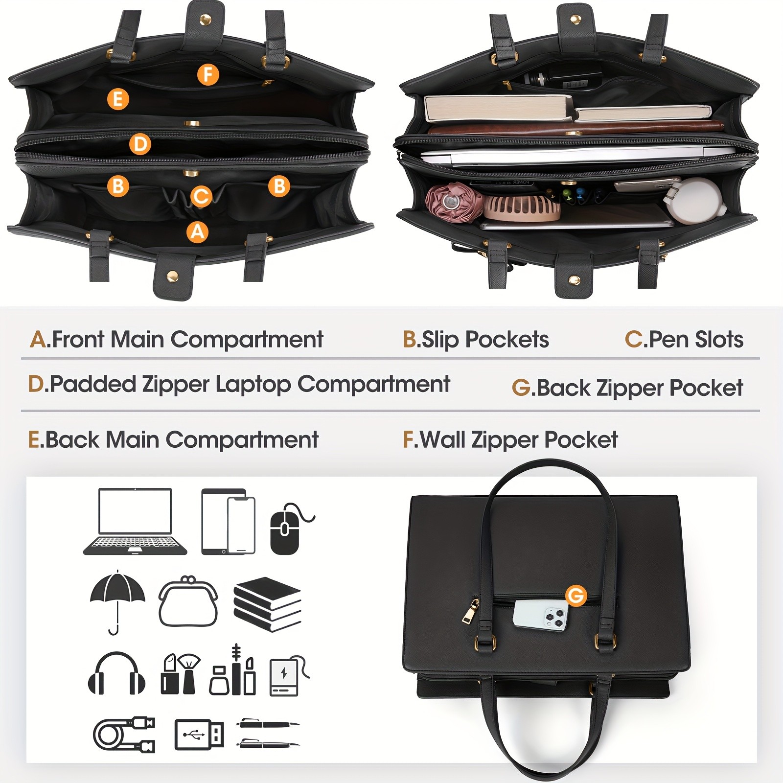 NEWHEY Elegant Black Laptop Bag for Women Stylish, Professional, and Perfect for Business and Work