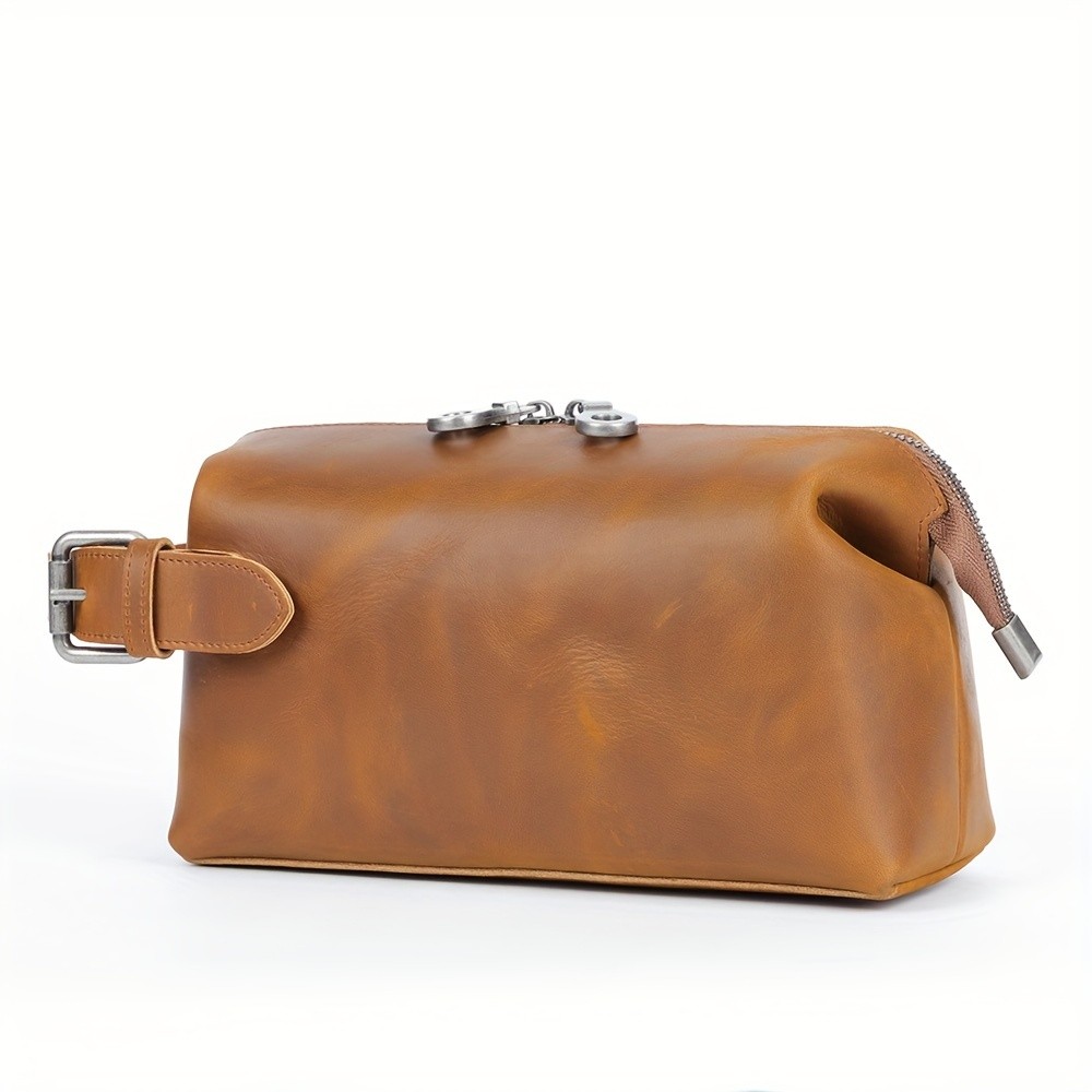 NIUCUNZH Mens Vintage Multi-functional Genuine Leather Toiletry Bag  Stylish and Spacious for Travel, Grooming, and Everyday Essentials