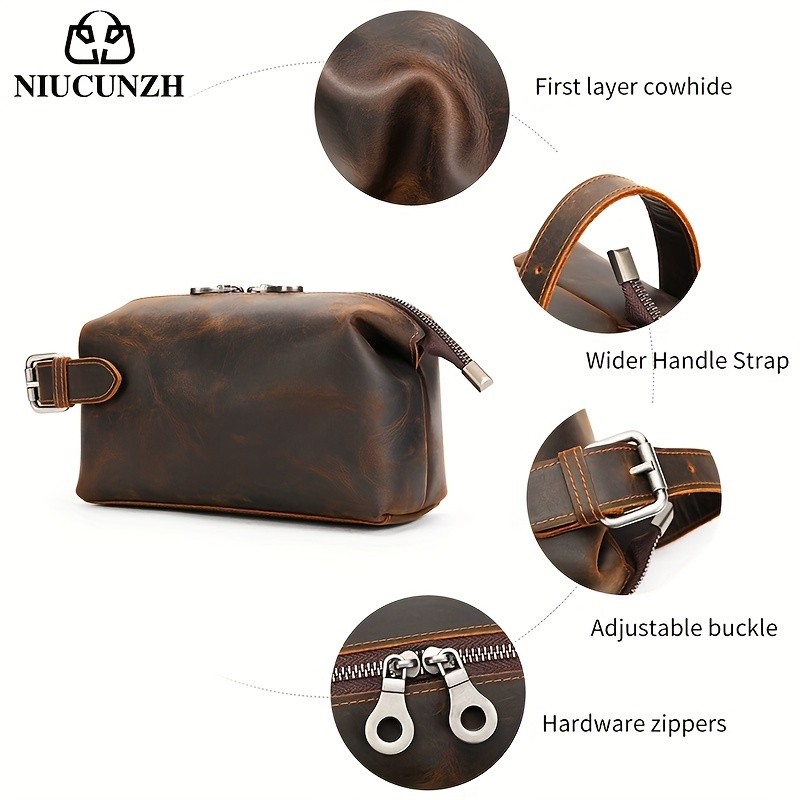 NIUCUNZH Mens Vintage Multi-functional Genuine Leather Toiletry Bag  Stylish and Spacious for Travel, Grooming, and Everyday Essentials