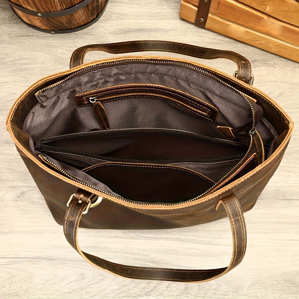 NIUCUNZH Viking-Inspired Retro Style Genuine Leather Tote Bag  Durable, Stylish, and Perfect for Commuting, Travel, and Everyday Use