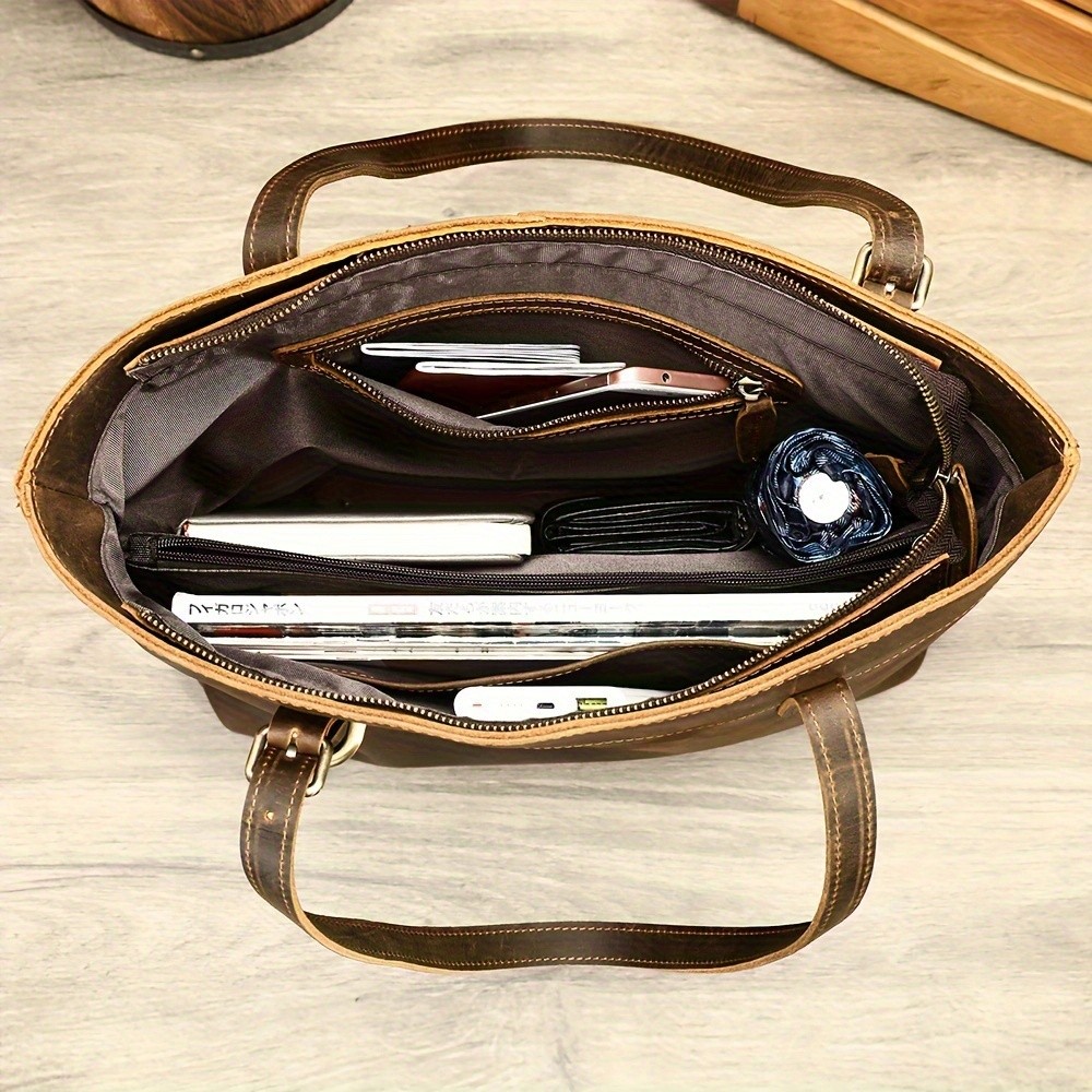 NIUCUNZH Viking-Inspired Retro Style Genuine Leather Tote Bag  Durable, Stylish, and Perfect for Commuting, Travel, and Everyday Use