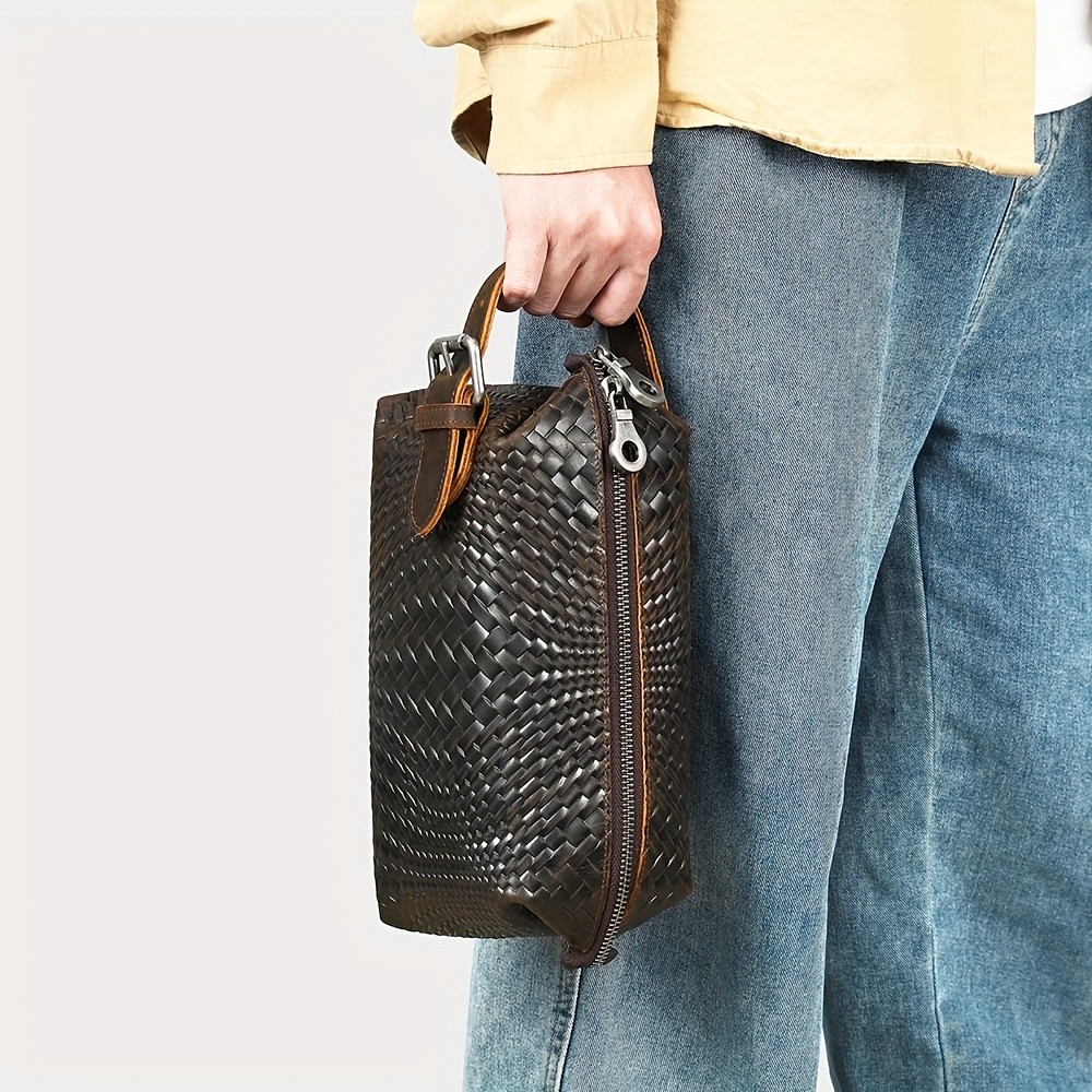 NIUCUNZH Mens Genuine Leather Woven Tote Bag  Stylish, Durable, and Ideal for Daily Commute and Travel