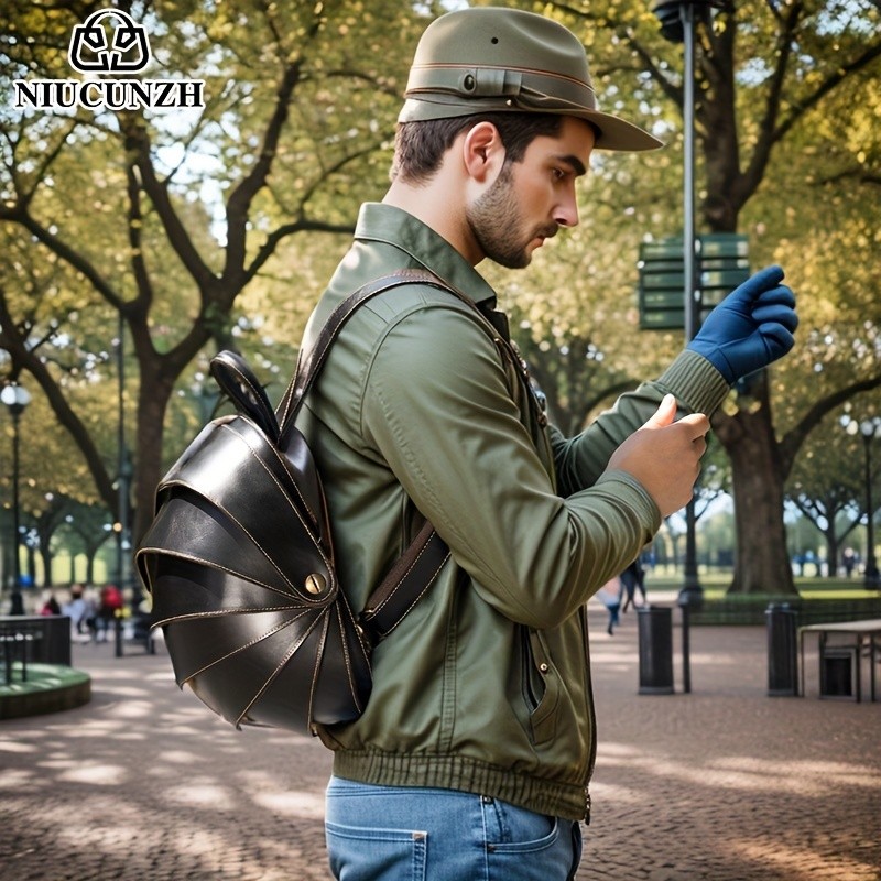 NIUCUNZH Genuine Leather Backpack with Crazy Horse Design  Durable, Spacious, and Ideal for Travel, School, and Outdoor Adventures