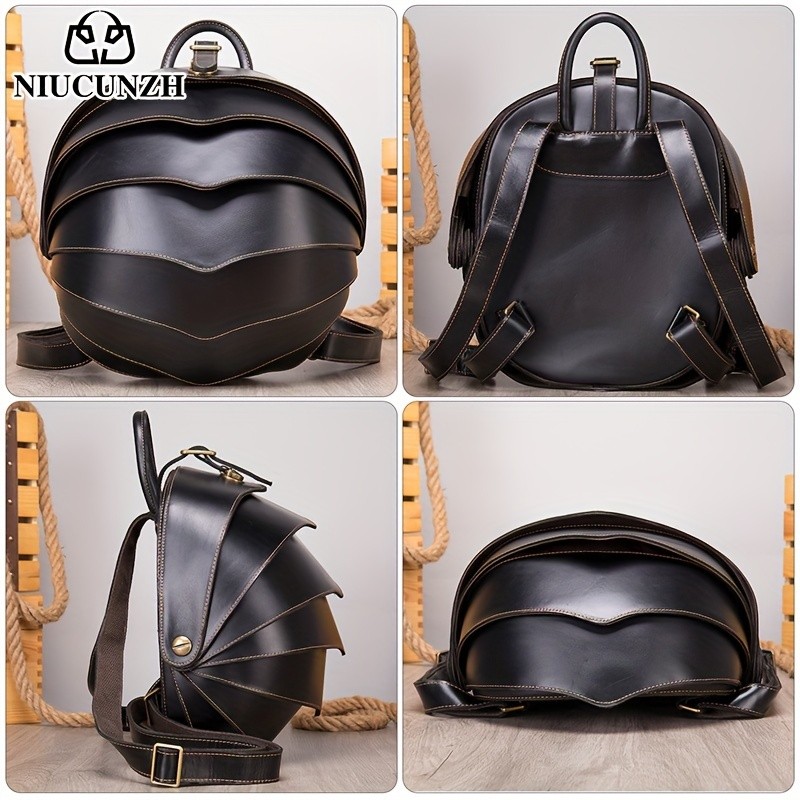 NIUCUNZH Genuine Leather Backpack with Crazy Horse Design  Durable, Spacious, and Ideal for Travel, School, and Outdoor Adventures