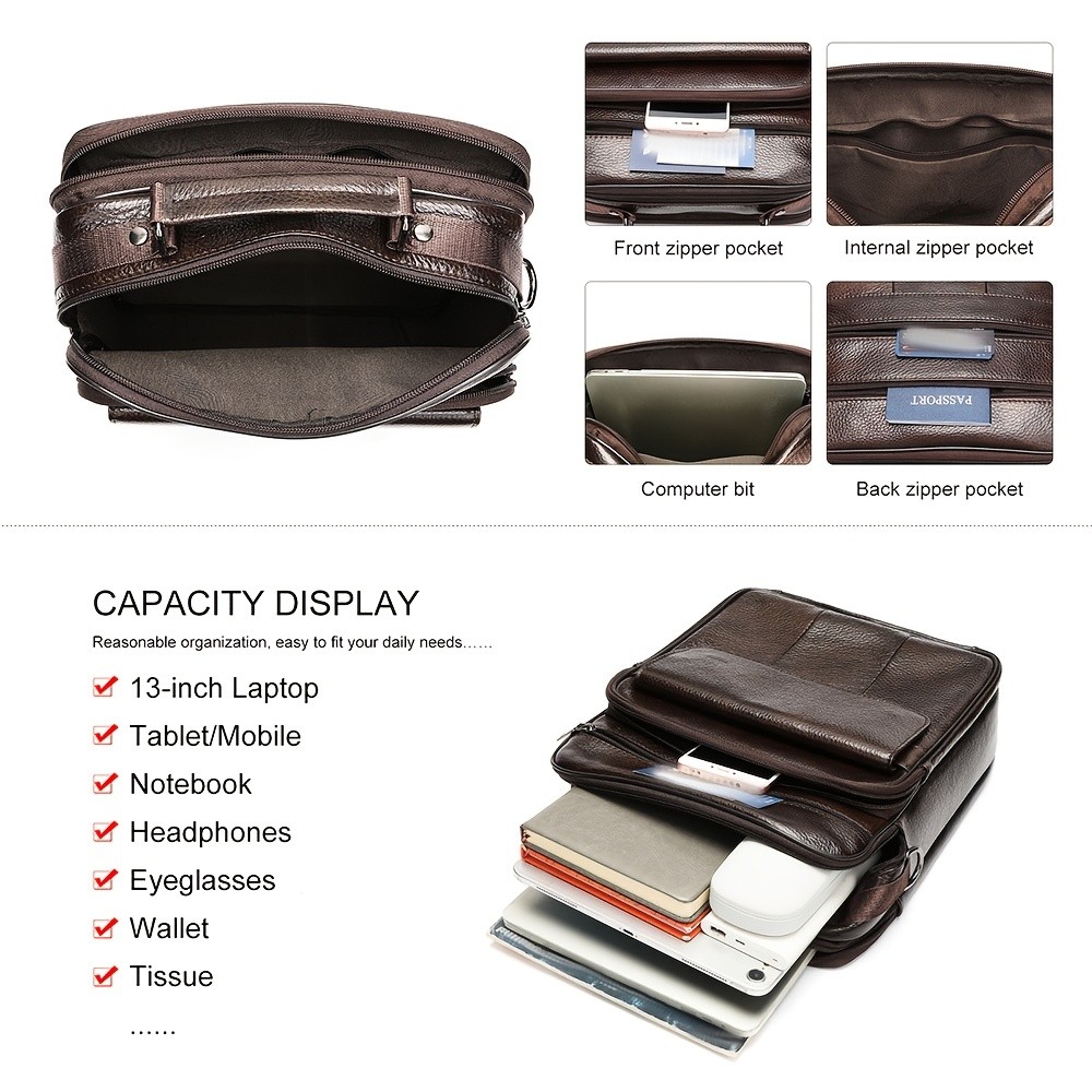 NIUCUNZH Mens Genuine Leather Vintage Full-Grade Cowhide Bag Stylish, Durable, and Perfect for Business and Casual Use