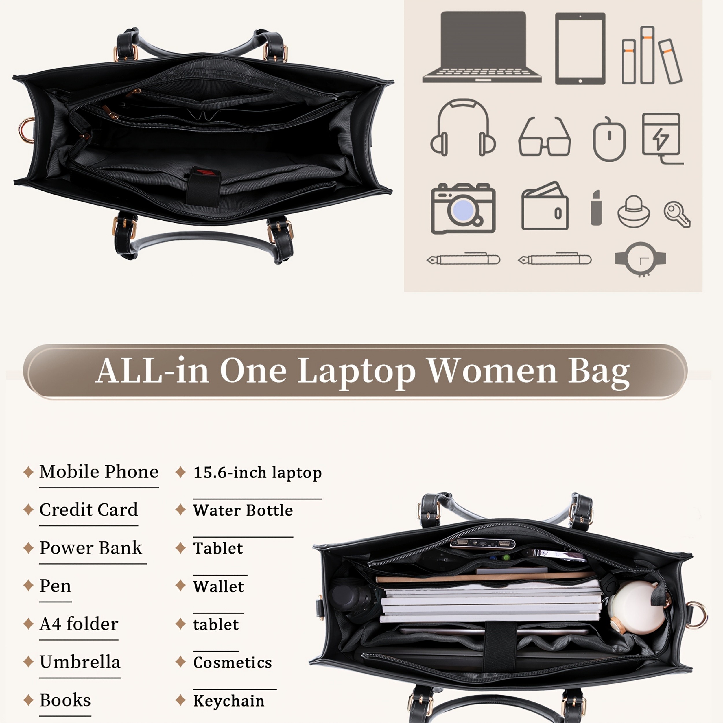 IGOLUMON Womens PU Leather Laptop Tote Spacious, Elegant, and Perfect for Work, School, and Travel