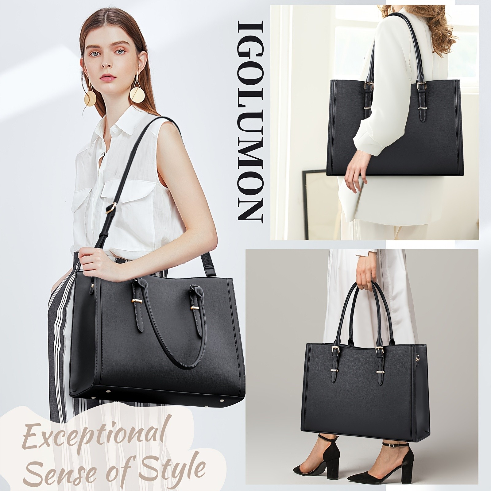 IGOLUMON Womens PU Leather Laptop Tote Spacious, Elegant, and Perfect for Work, School, and Travel