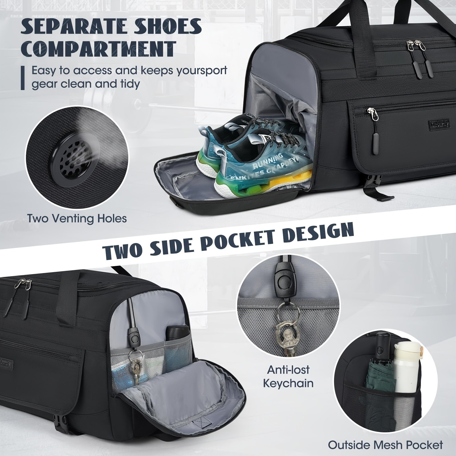 IGOLUMON Mens 40L-55L Fitness Bag Spacious, Durable, and Perfect for Gym, Travel, and Sports Enthusiasts