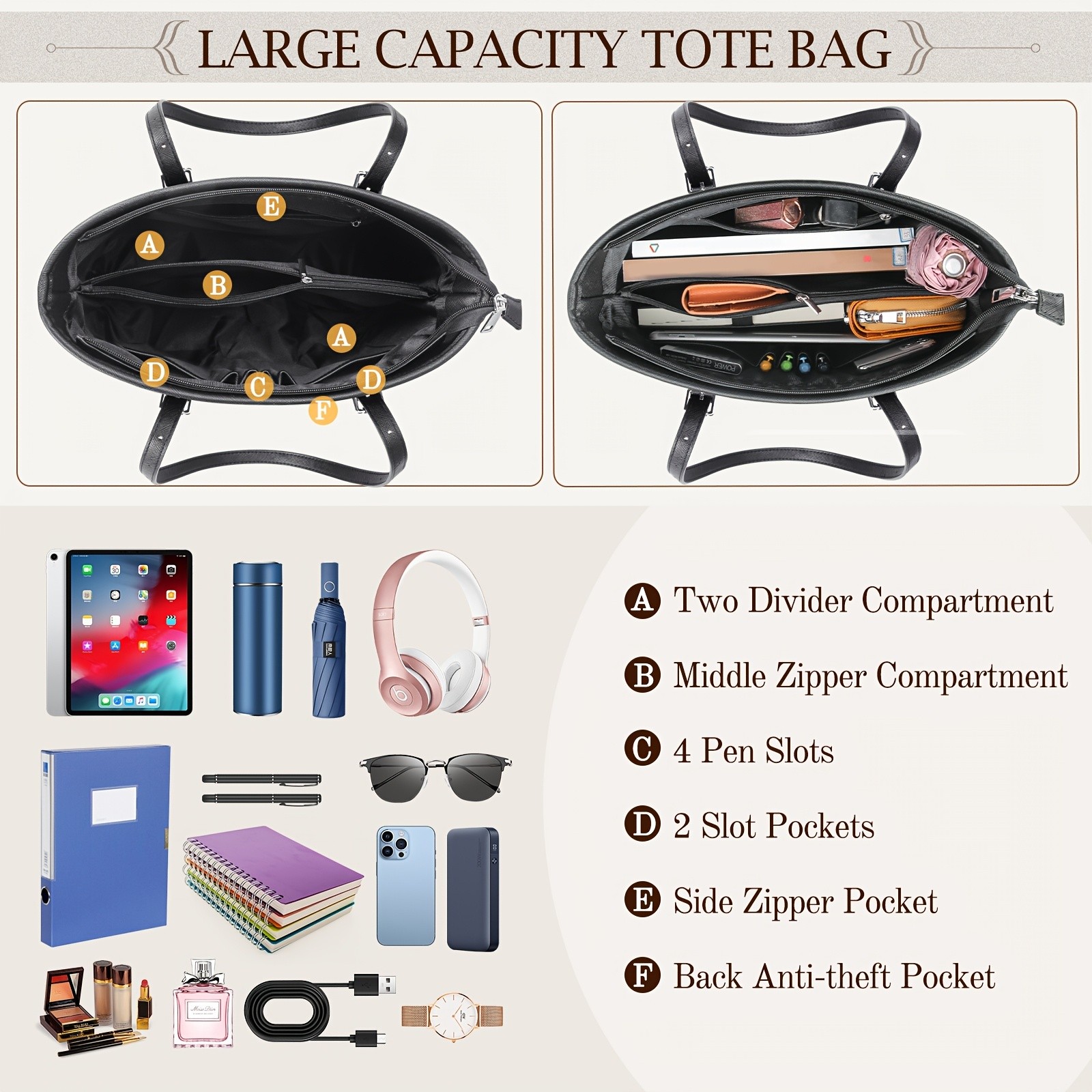 IGOLUMON Womens Large Capacity Tote Bag  Stylish, Functional, and Perfect for Work, Travel, and Everyday Use