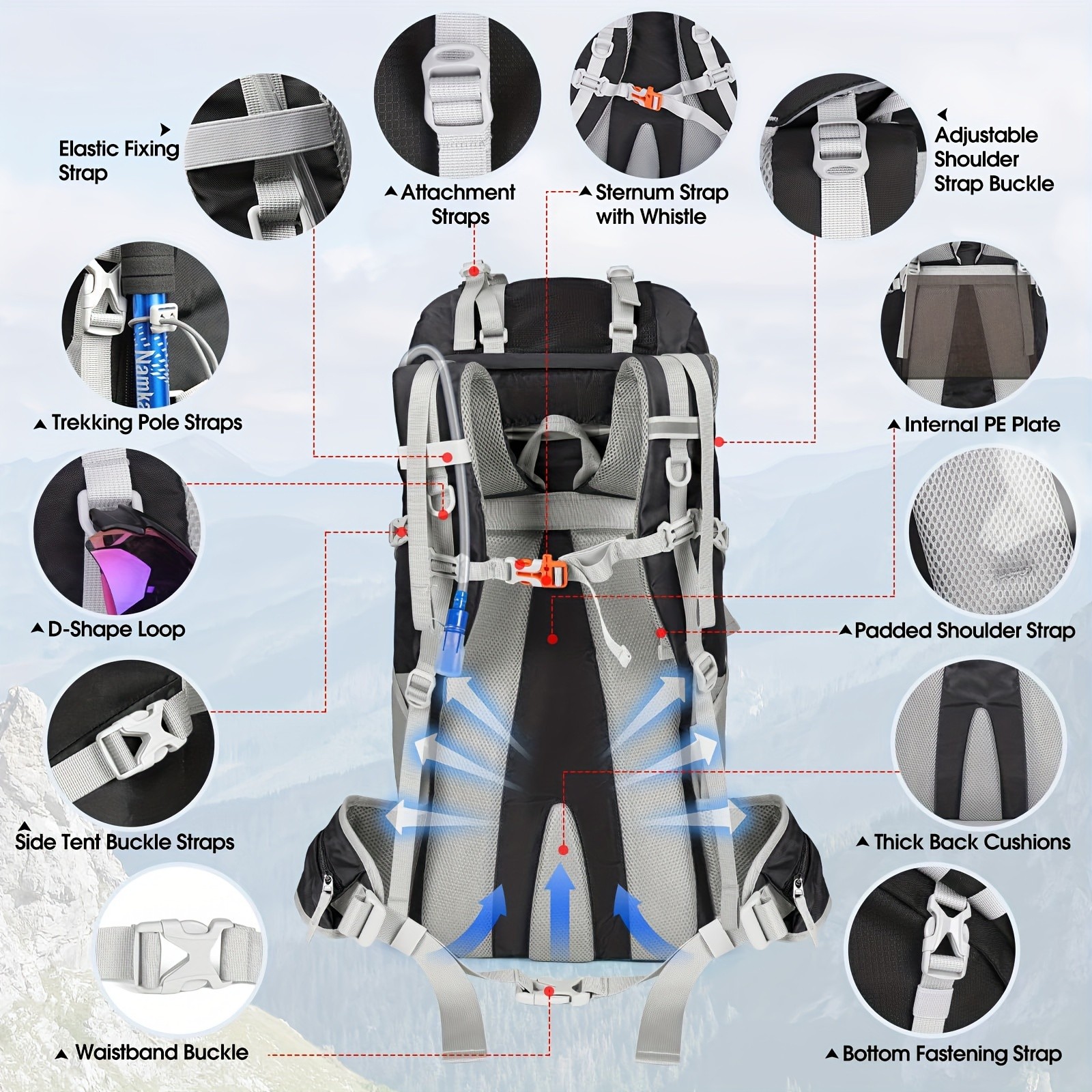 IGOLUMON 60L Hiking Backpack Durable, Spacious, and Perfect for Hiking, Camping, and Travel