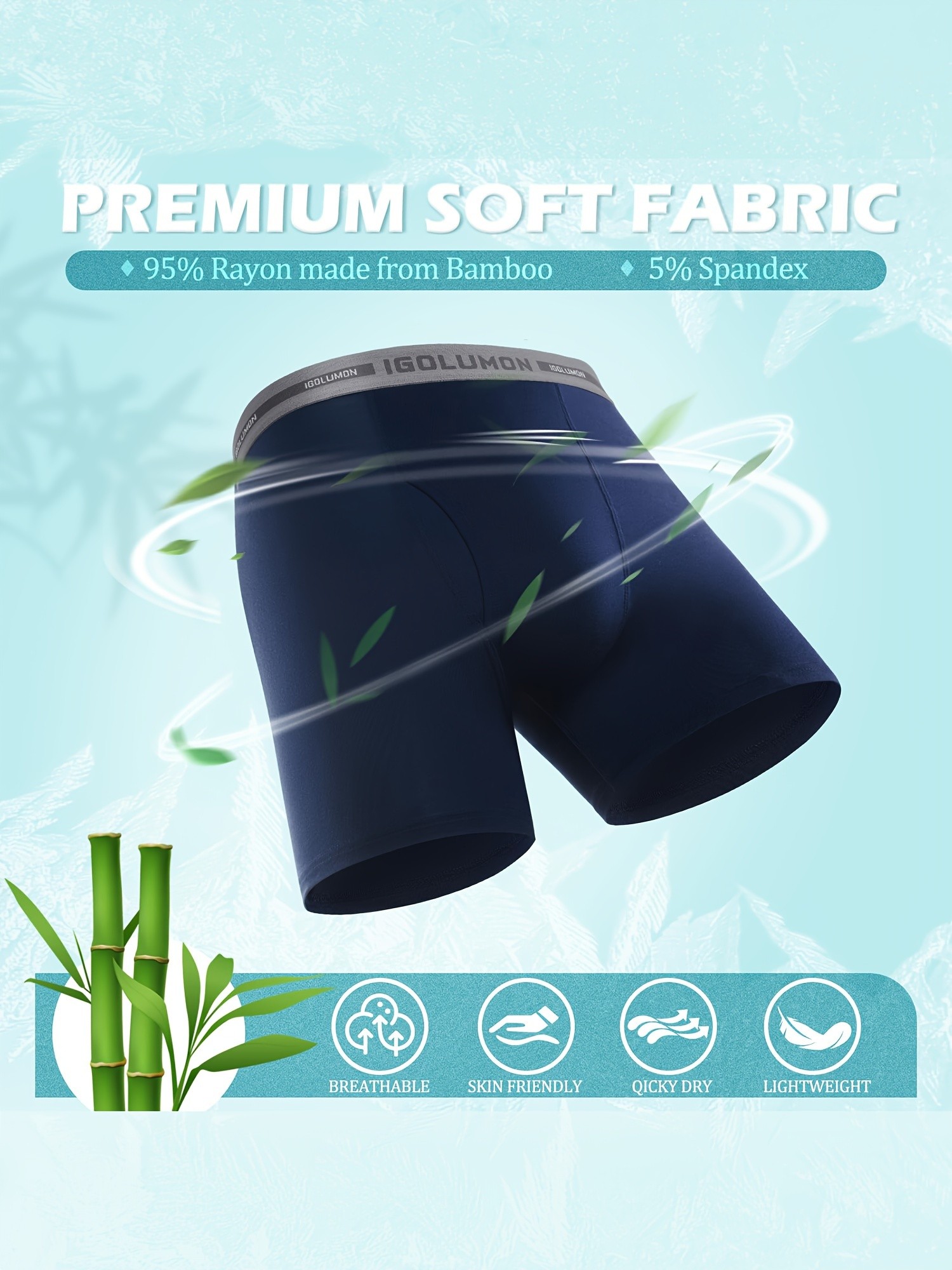 IGOLUMON Mens 6pcs Bamboo Fiber Rayon Boxer Briefs Soft, Breathable, and Perfect for Everyday Comfort