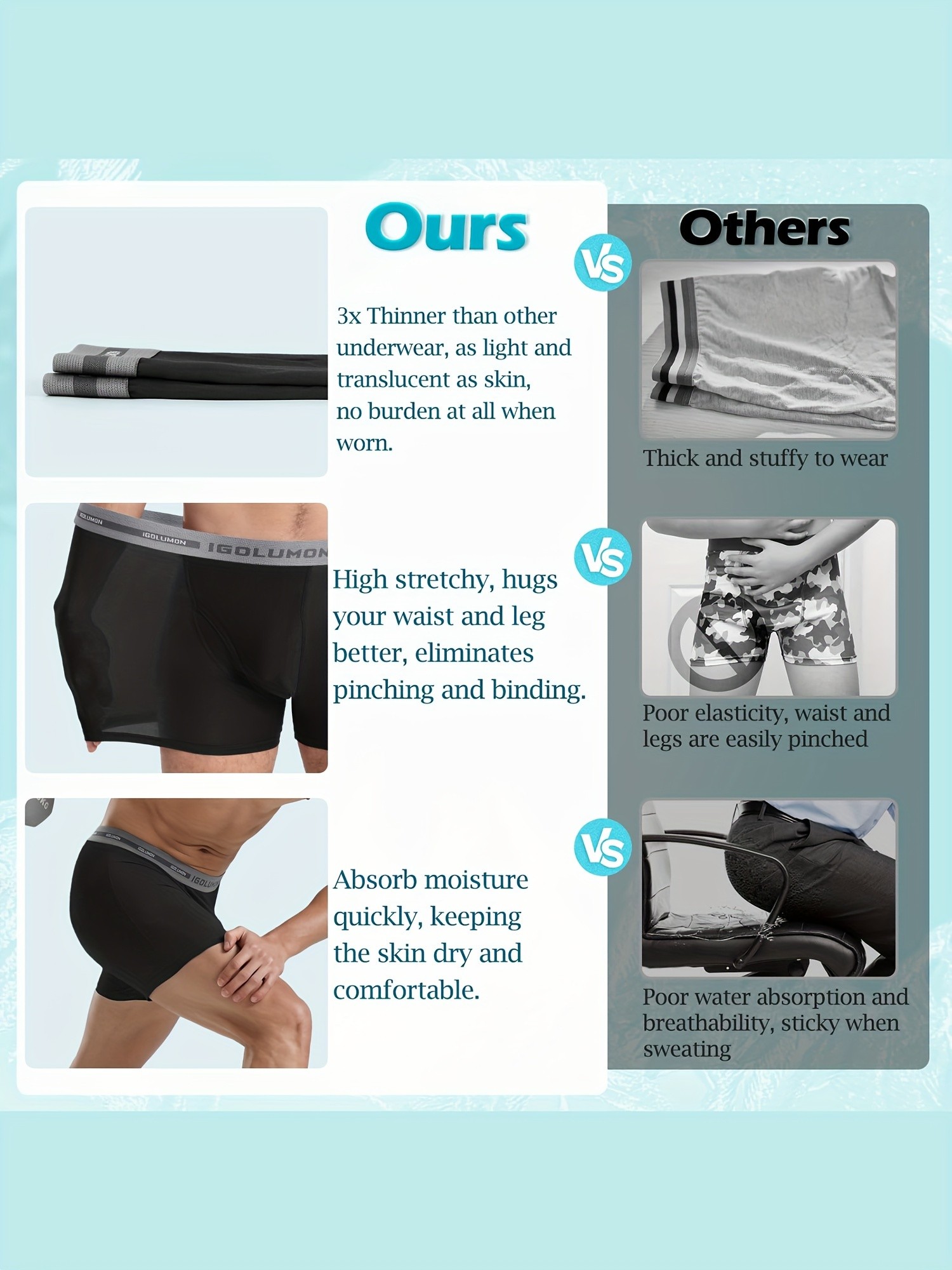 IGOLUMON Mens 6pcs Bamboo Fiber Rayon Boxer Briefs Soft, Breathable, and Perfect for Everyday Comfort