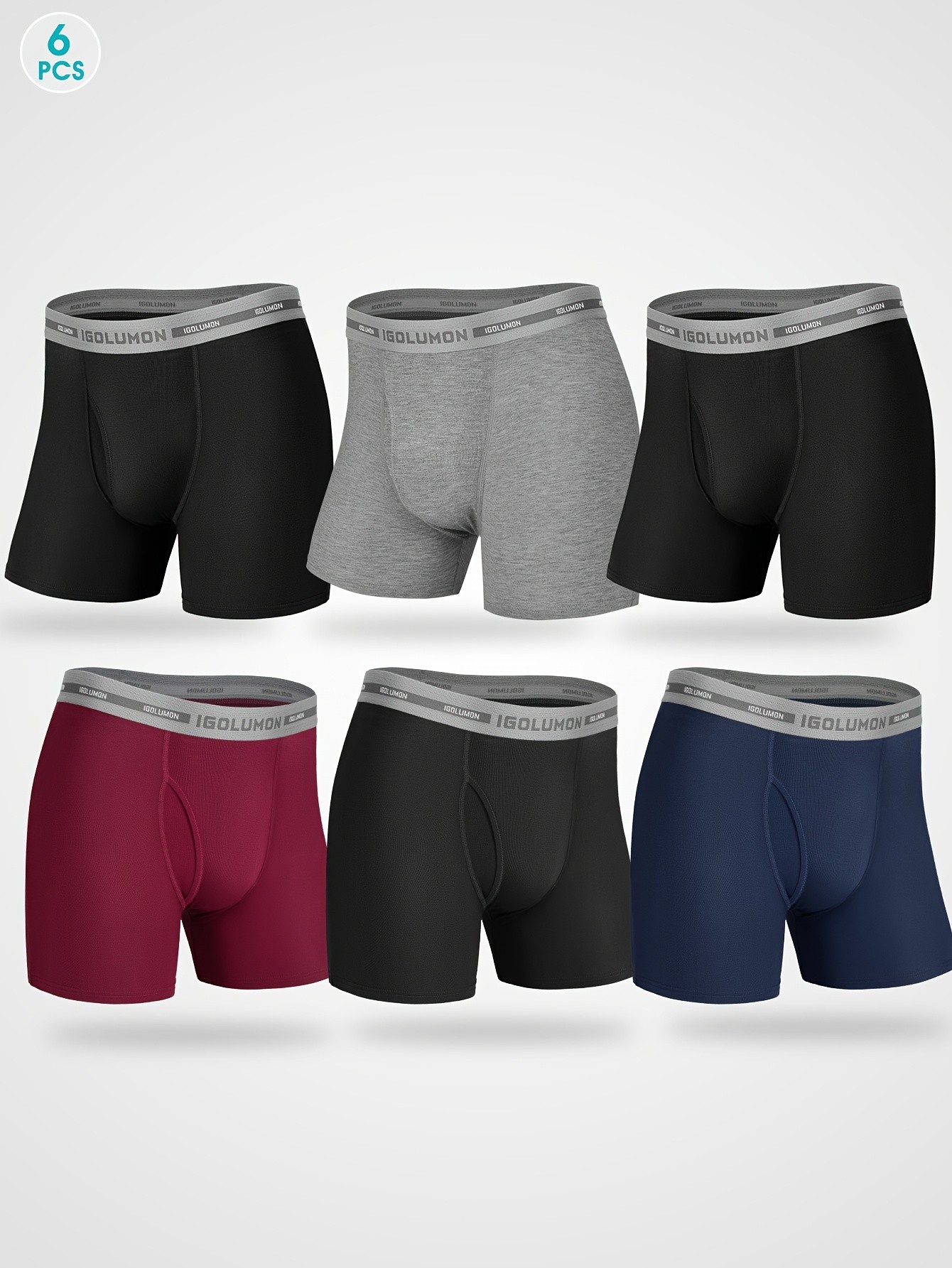 IGOLUMON Mens 6pcs Bamboo Fiber Rayon Boxer Briefs Soft, Breathable, and Perfect for Everyday Comfort
