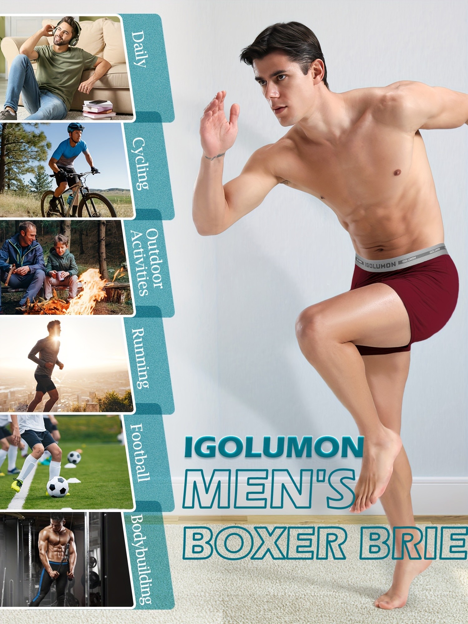 IGOLUMON Mens 6pcs Bamboo Fiber Rayon Boxer Briefs Soft, Breathable, and Perfect for Everyday Comfort