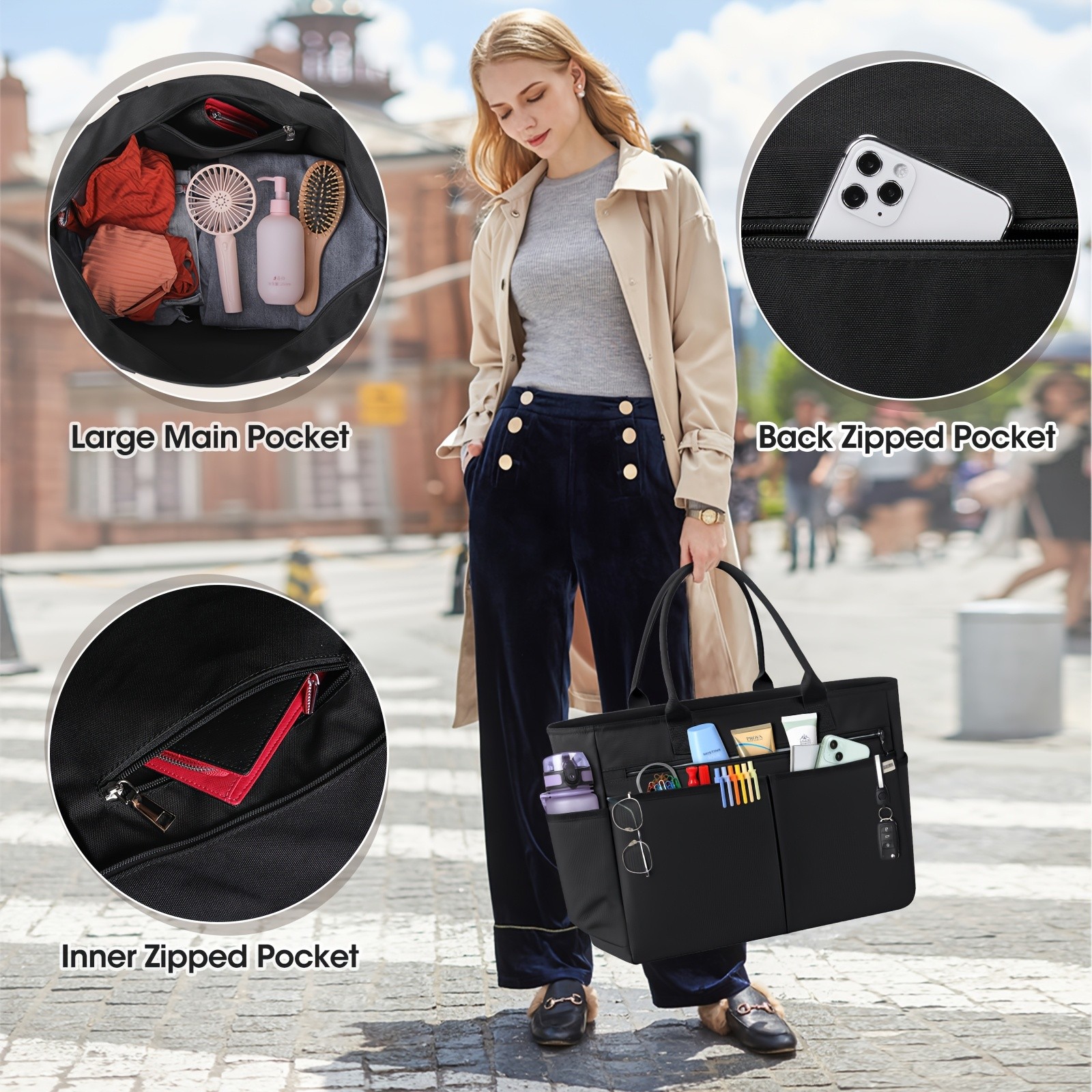 IGOLUMON 40L Tote Bag with Zipper  Spacious, Foldable, and Perfect for Beach, Travel, and Gym