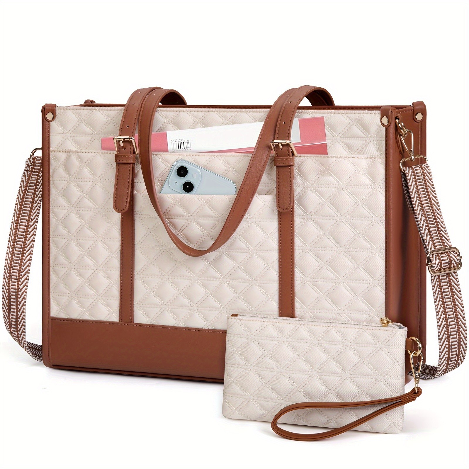 IGOLUMON Womens 39.62 cm Vegan PU Leather Laptop Tote Bag Stylish, TSA-Compliant, and Perfect for Work, College, and Travel