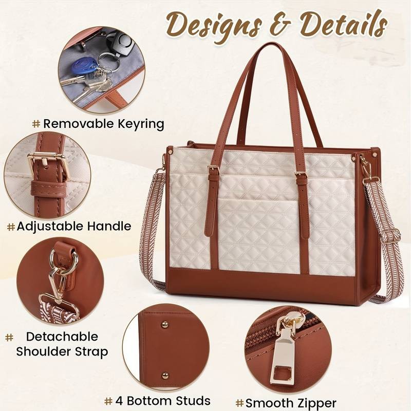IGOLUMON Elegant Quilted Laptop Tote Bag for Women Chic and Functional Briefcase for Office & College