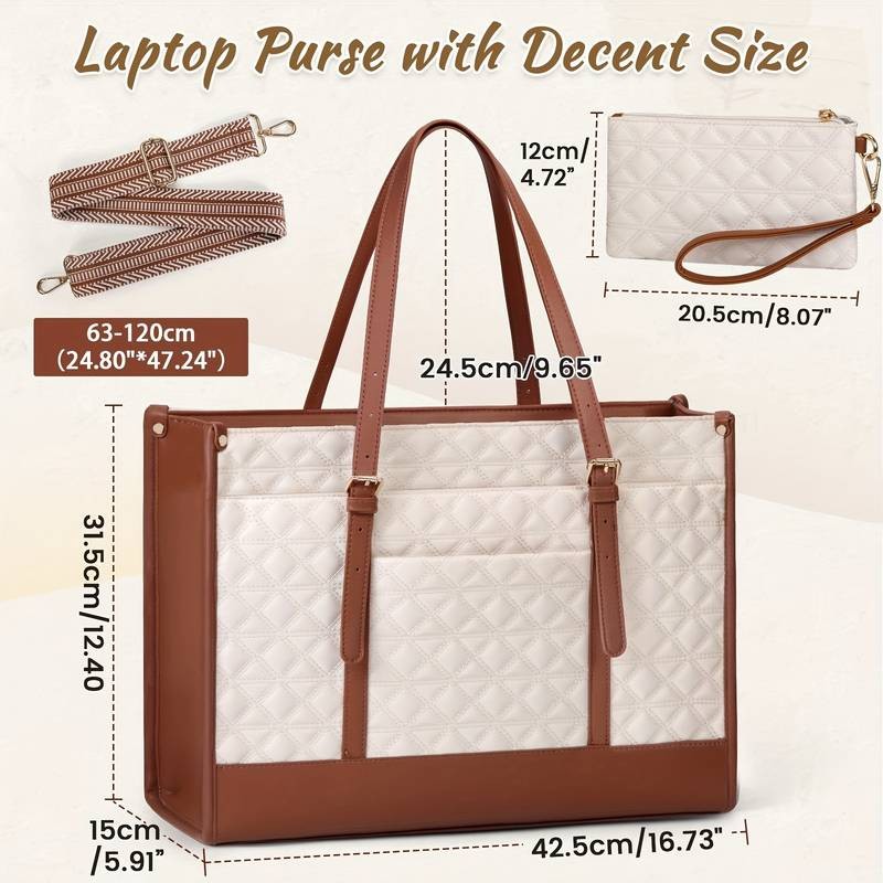 IGOLUMON Elegant Quilted Laptop Tote Bag for Women Chic and Functional Briefcase for Office & College