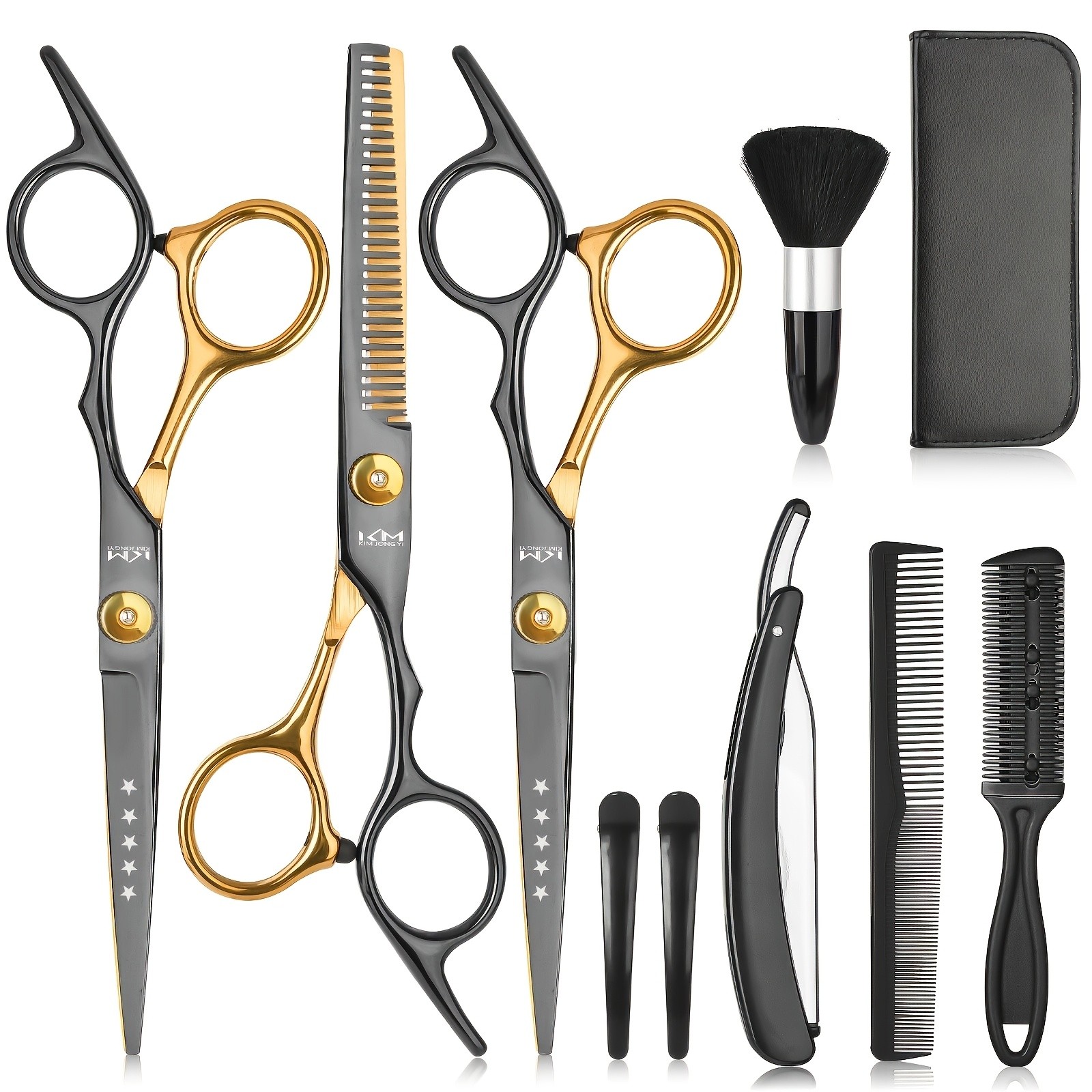 TINMARDA 10-Piece Black Golden Stainless Steel Hair Cutting Scissors Set